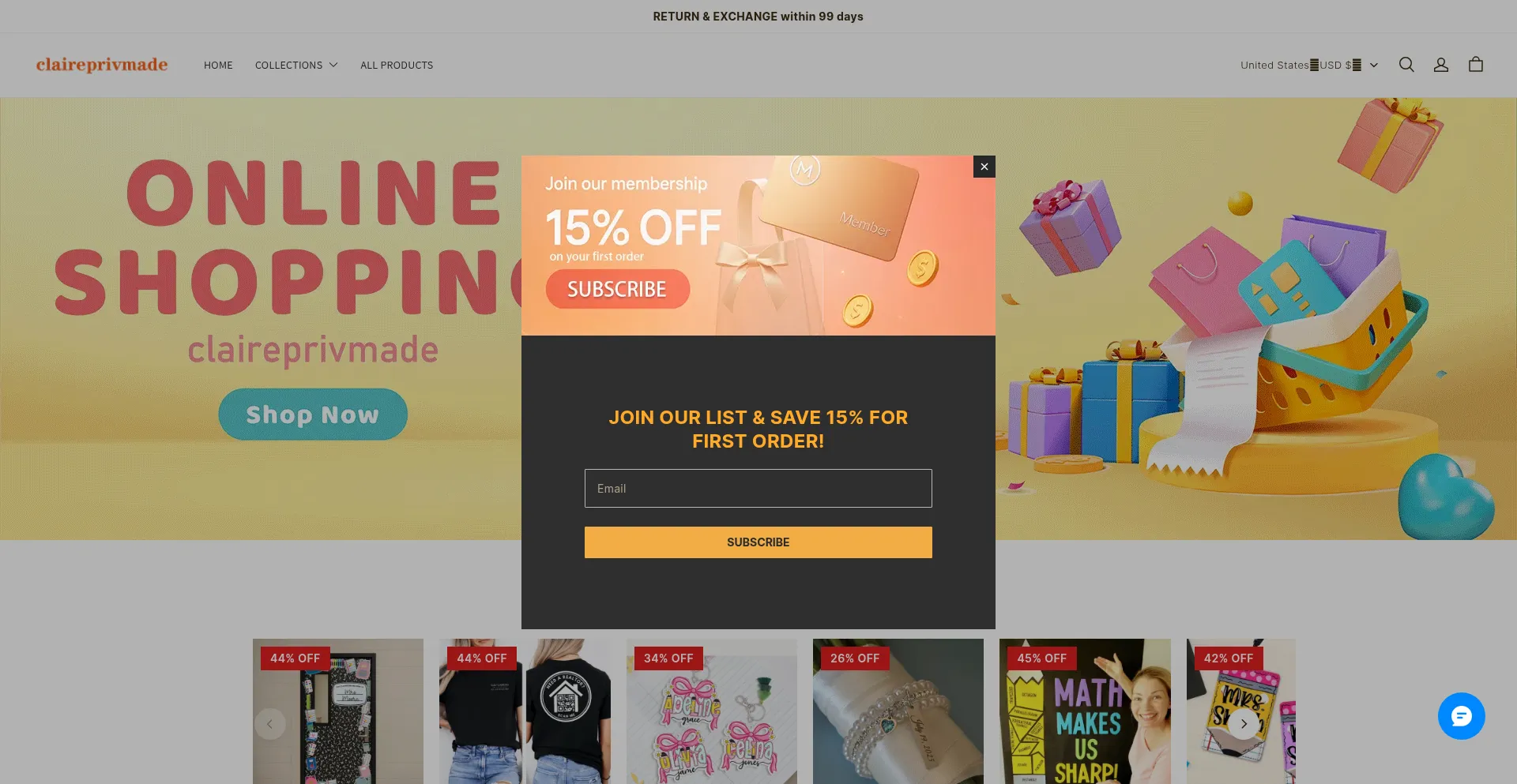 Website screenshot of Claireprivmade.com