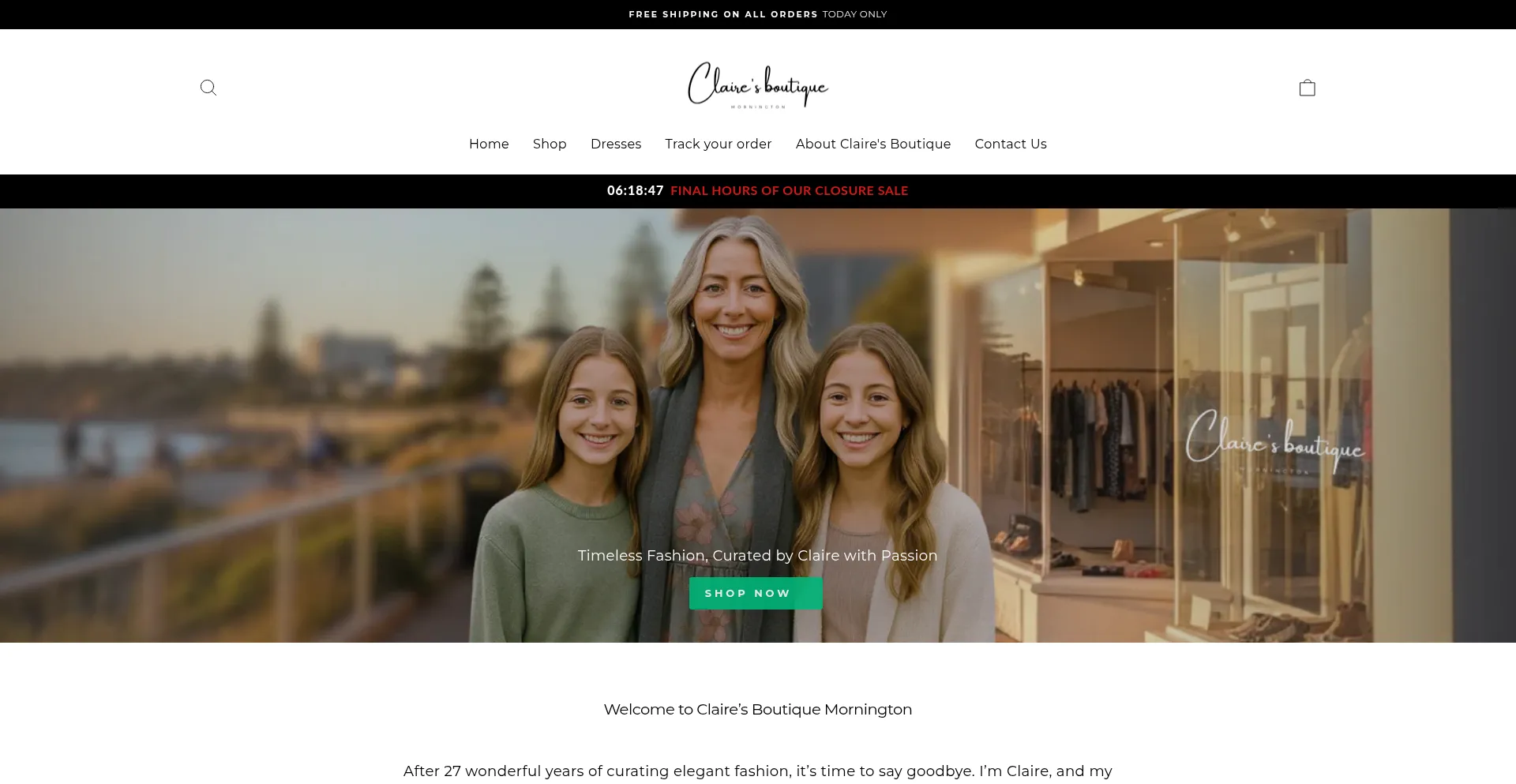 Website screenshot of Clairesboutique-mornington.com