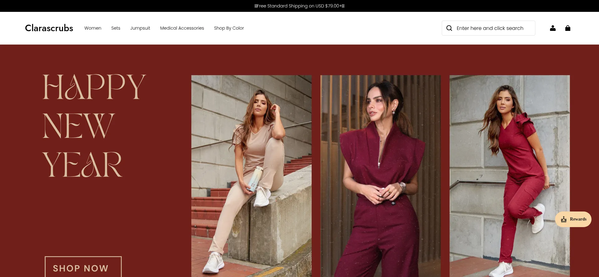 Website screenshot of Clarascrubs.com