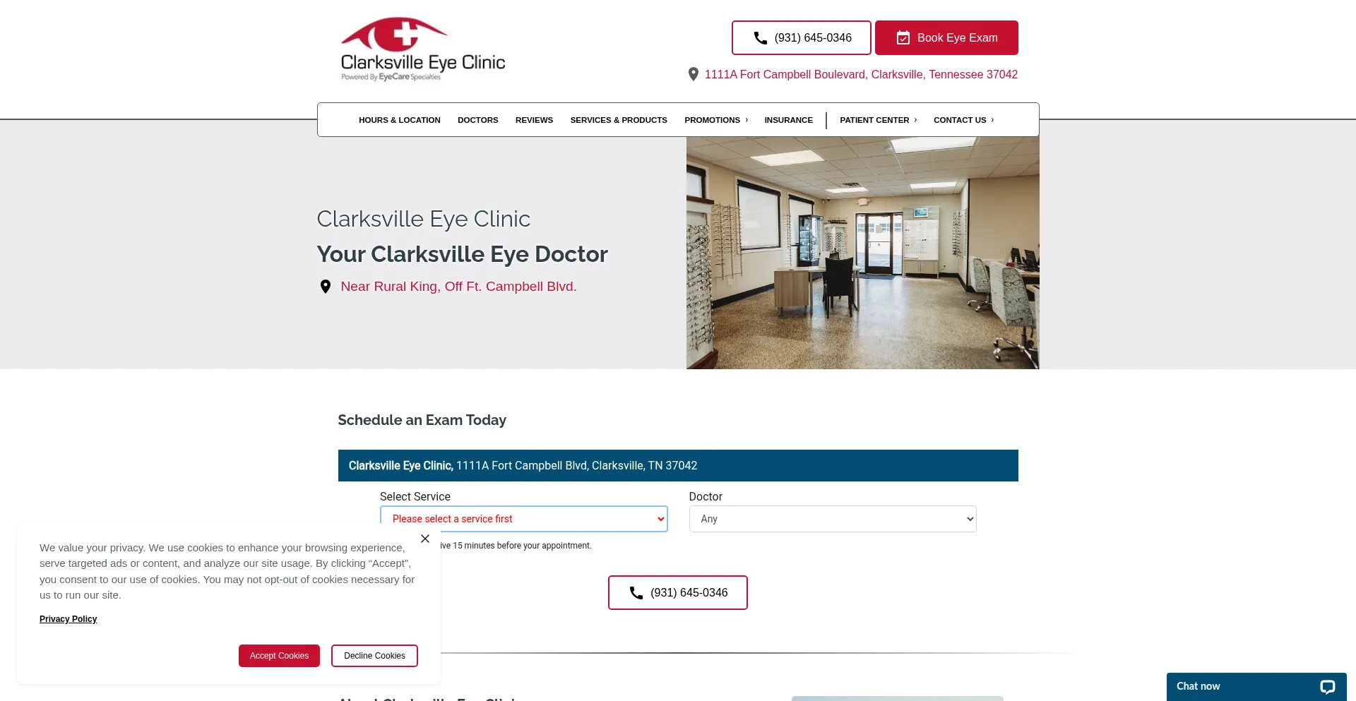 Website screenshot of Clarksvilleeyeclinic.com
