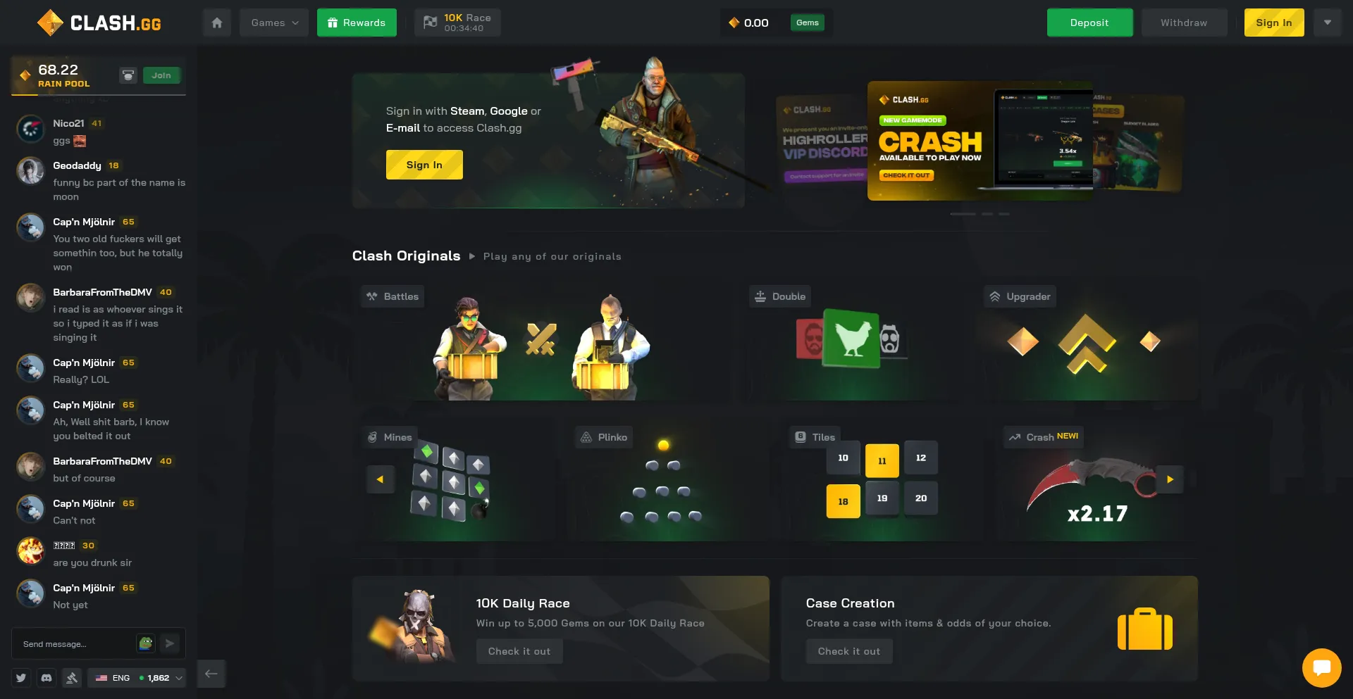Website screenshot of Clash.gg