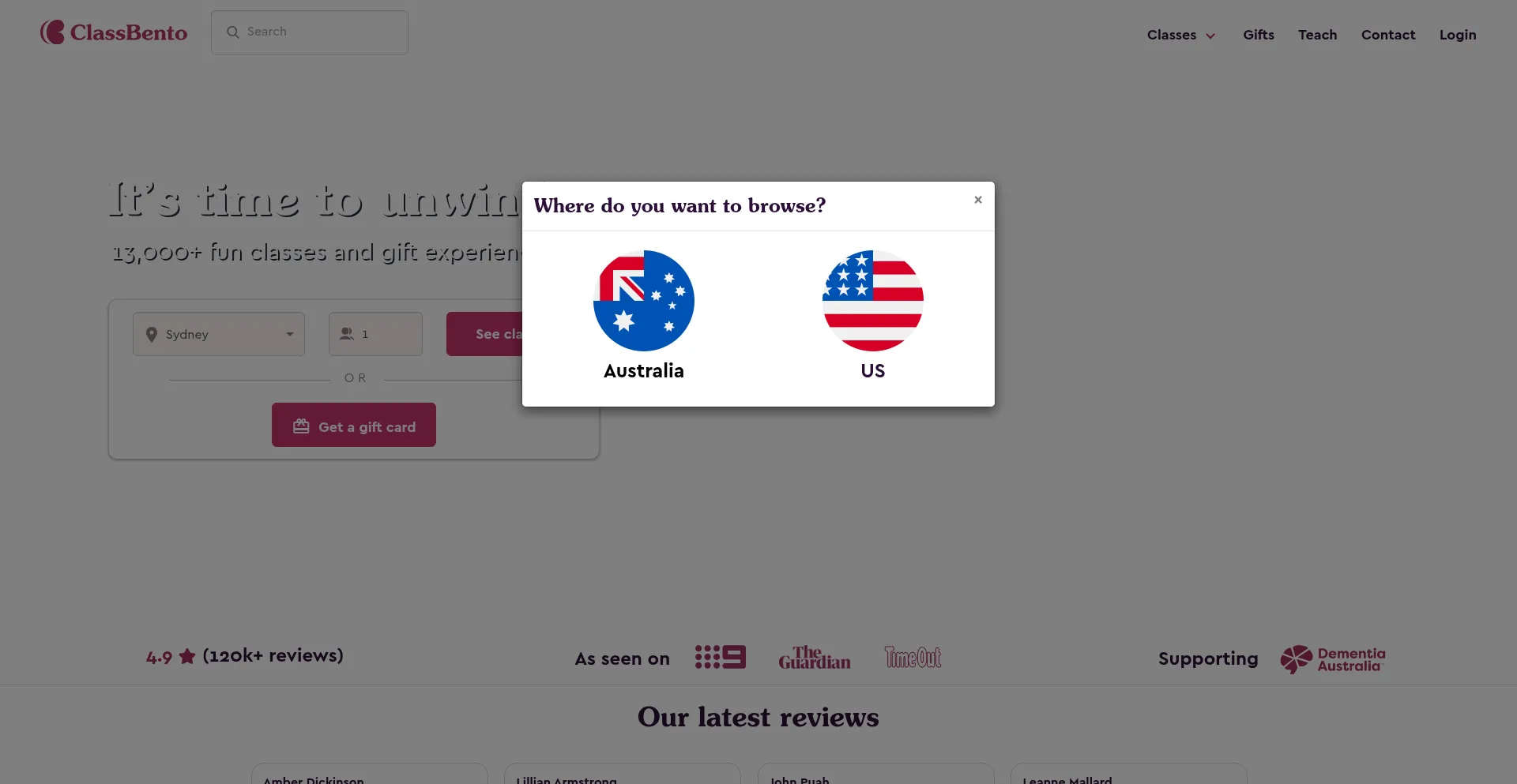 Website screenshot of Classbento.com.au