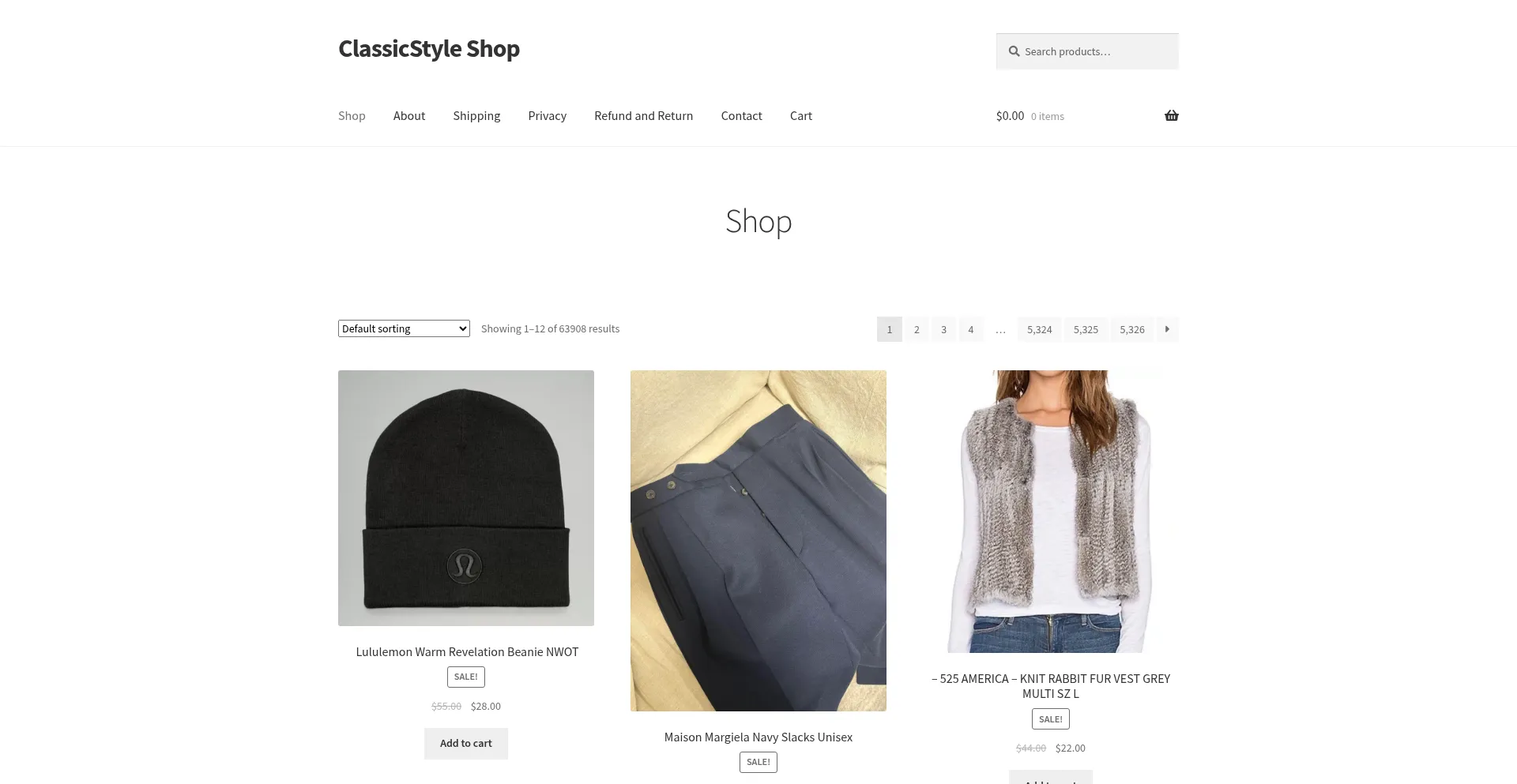 Website screenshot of Classicstyless.shop