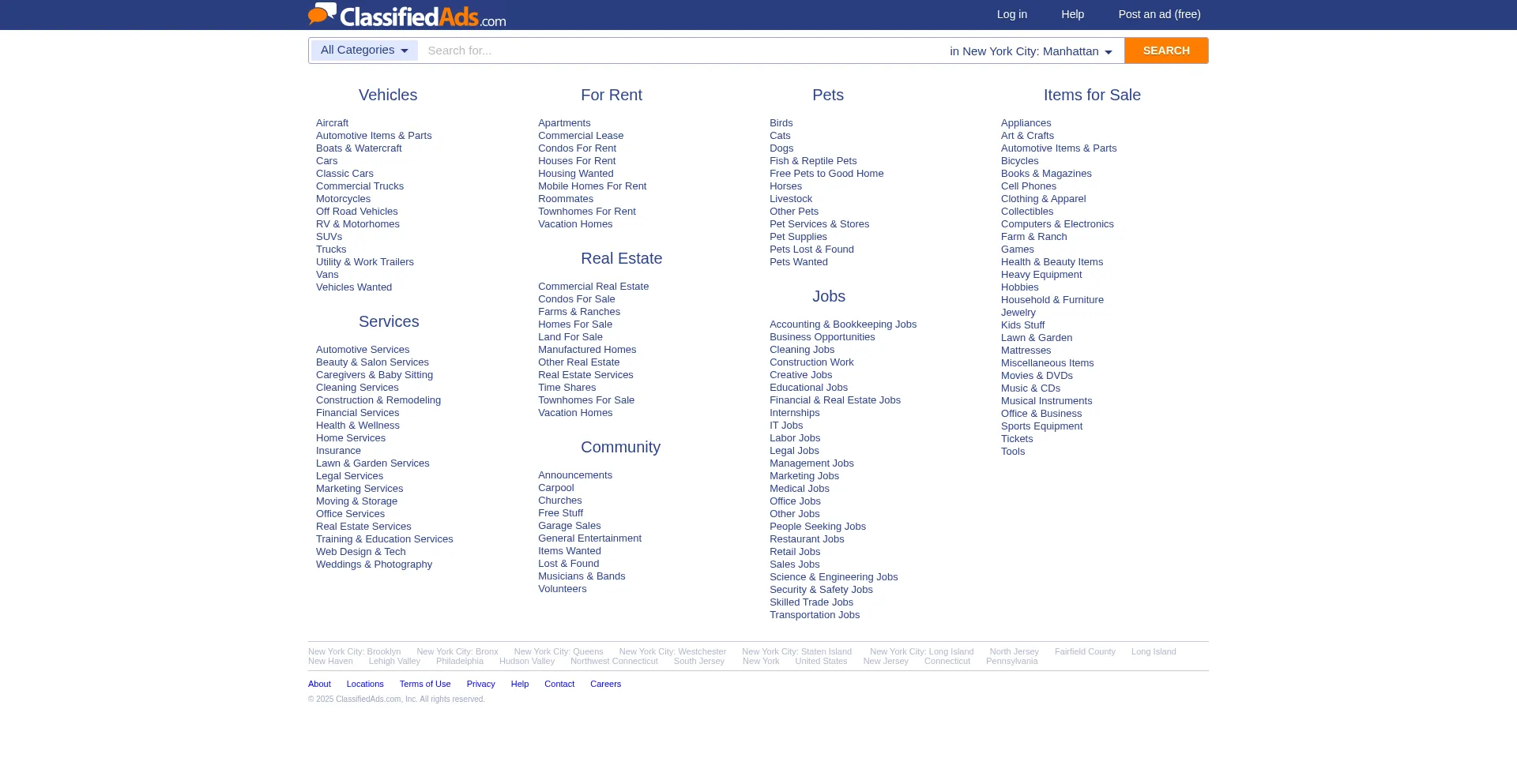 Website screenshot of Classifiedads.com