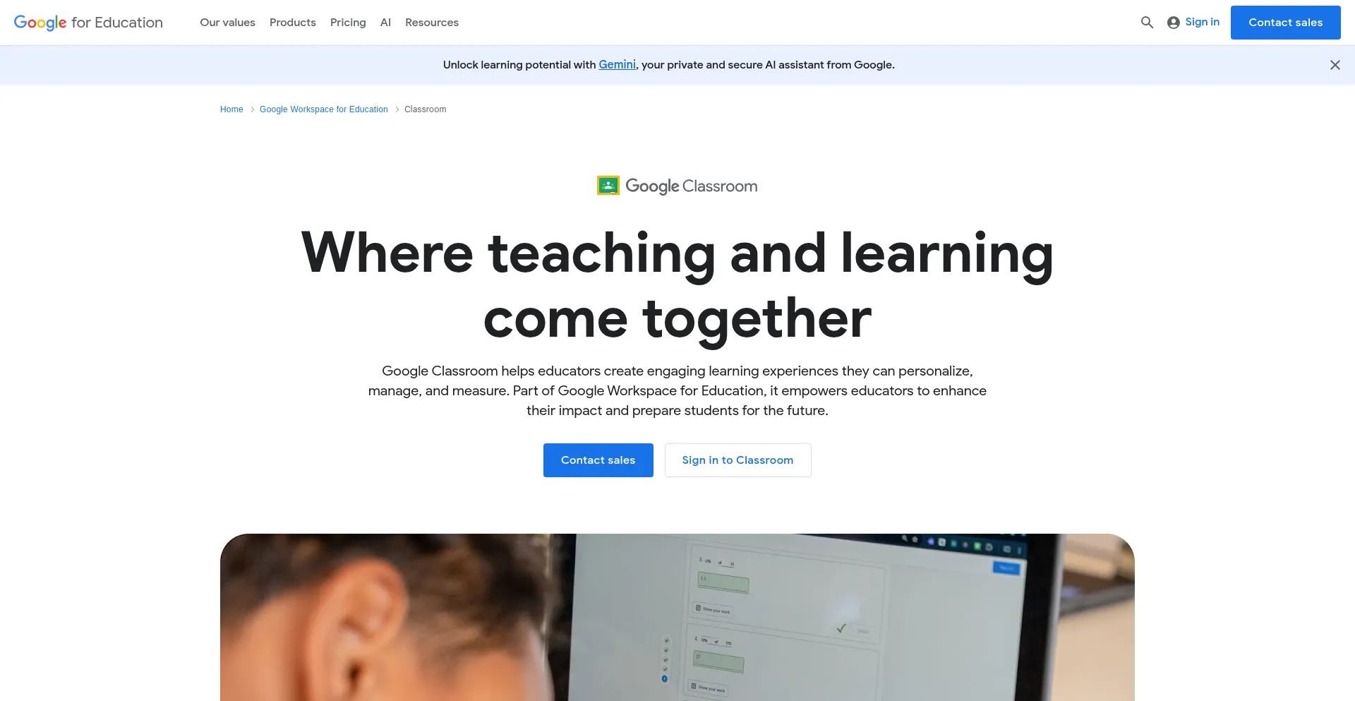 Website screenshot of Classroom.google.com