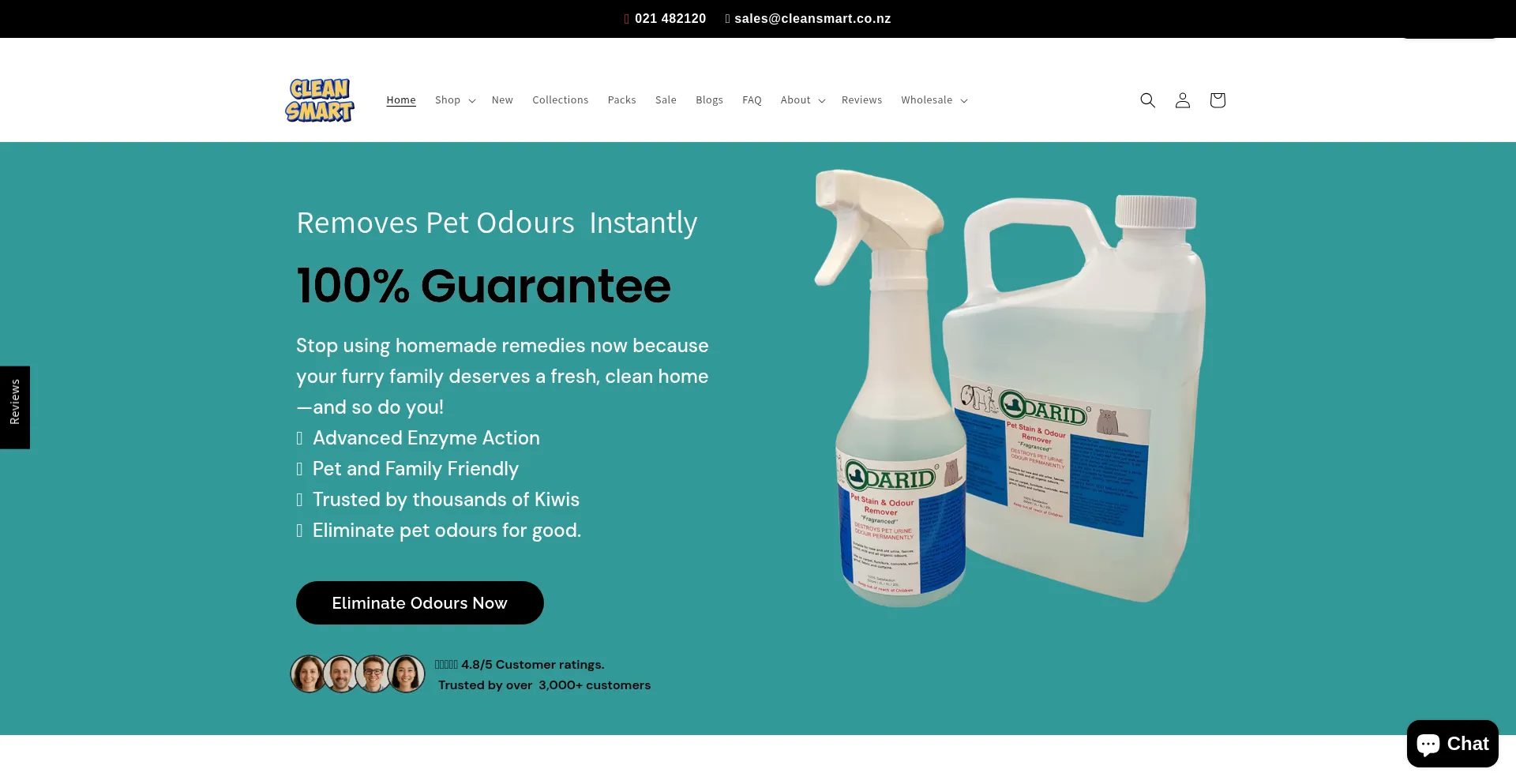 Website screenshot of Cleansmart.co.nz