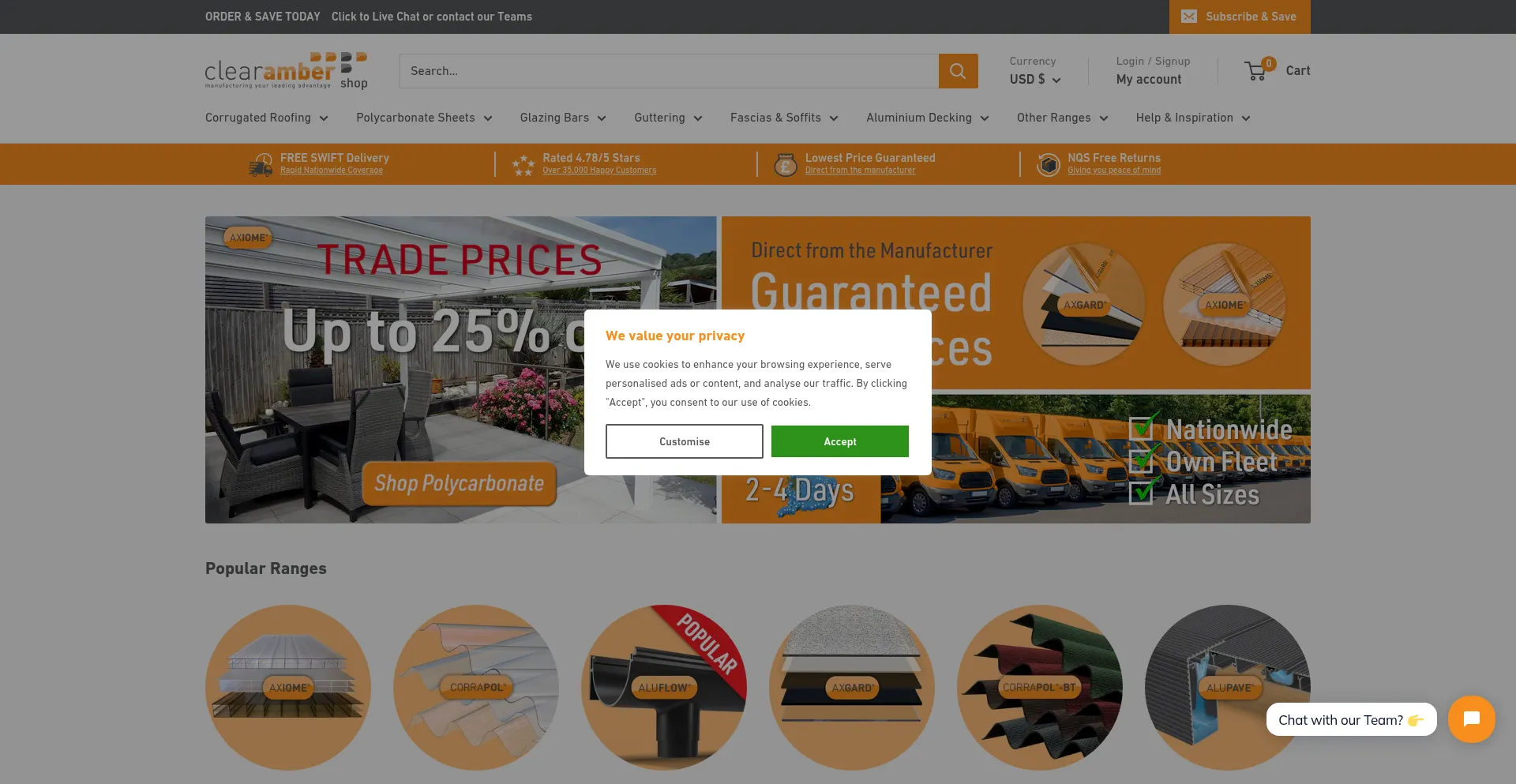 Website screenshot of Clearambershop.com