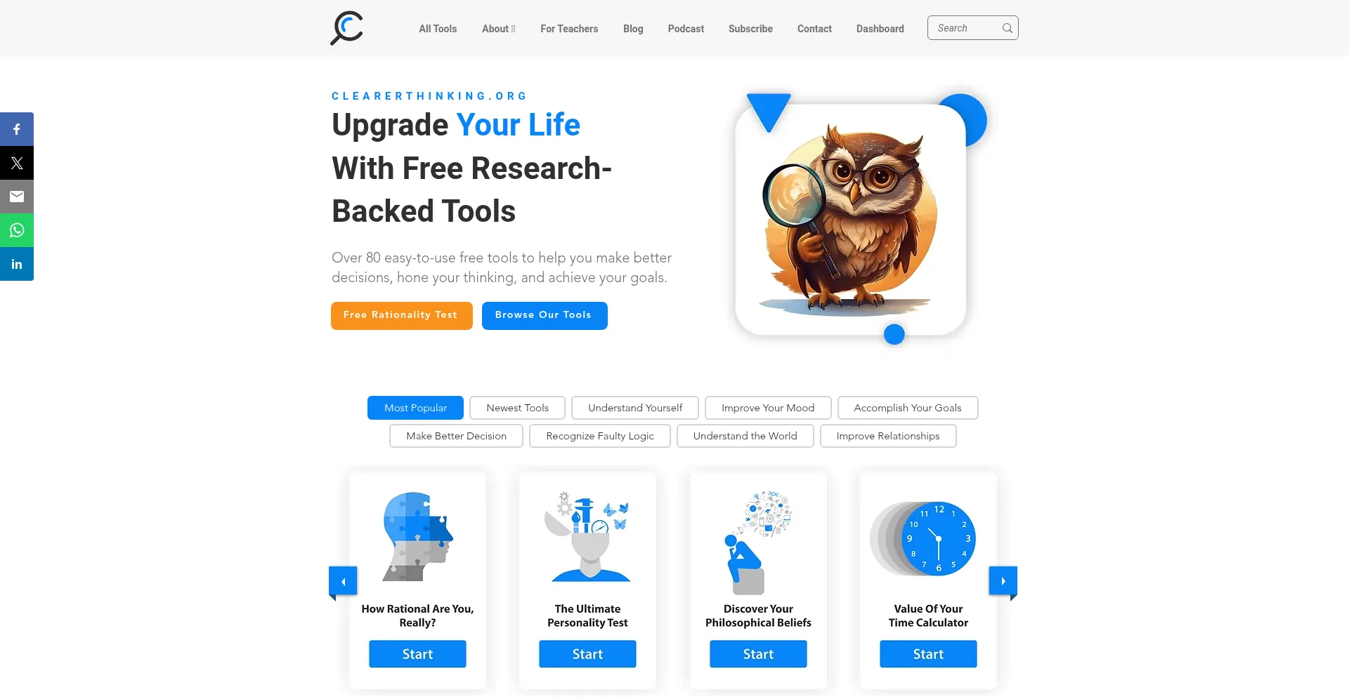 Website screenshot of Clearerthinking.org