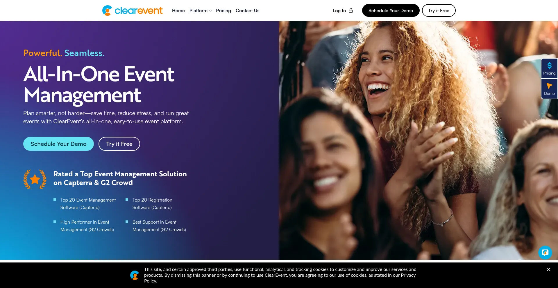 Website screenshot of Clearevent.com