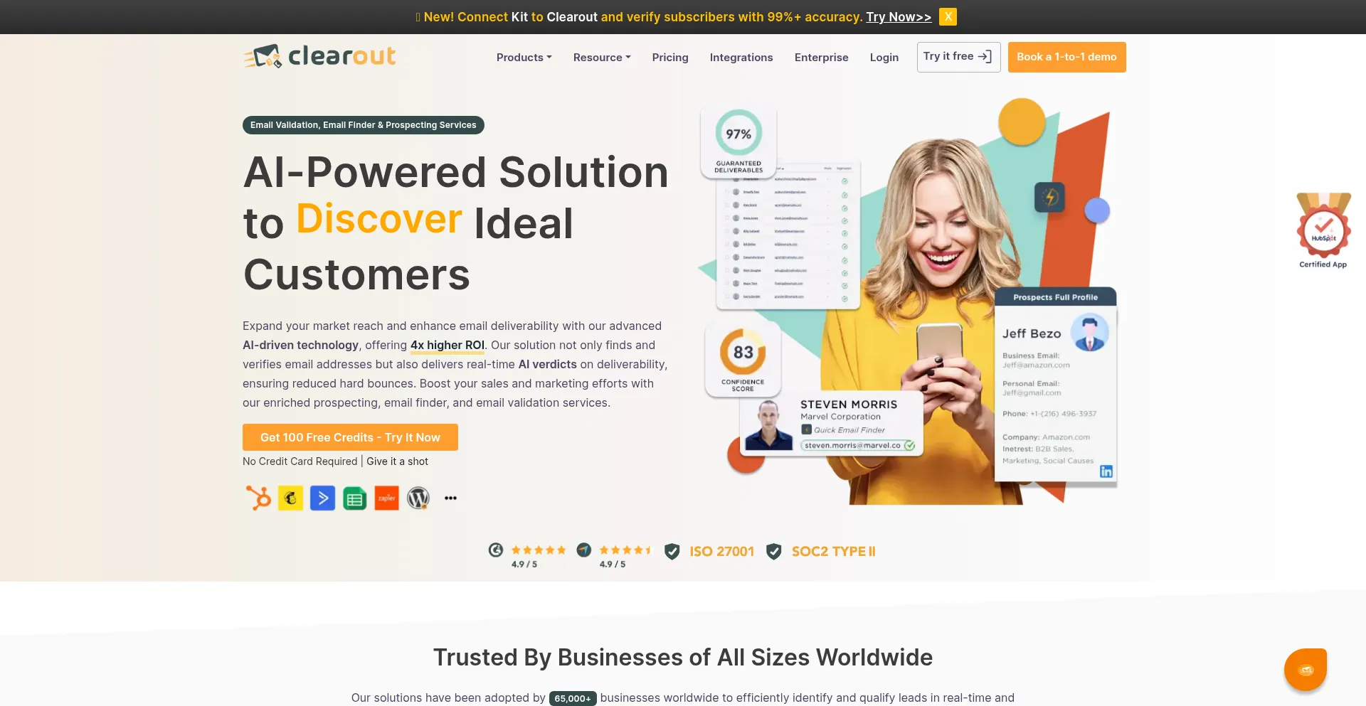 Website screenshot of Clearout.io