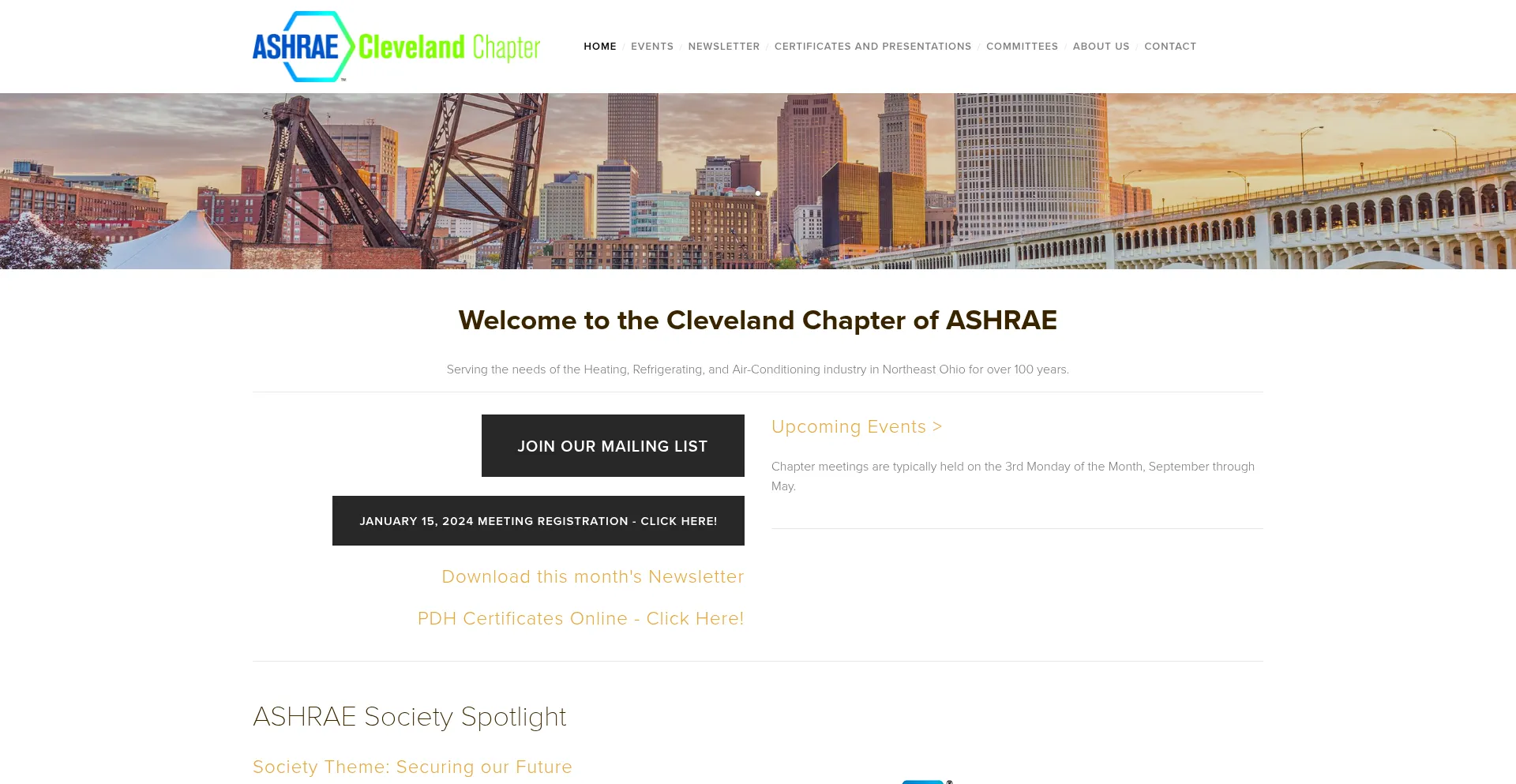 Website screenshot of Clevelandashrae.org