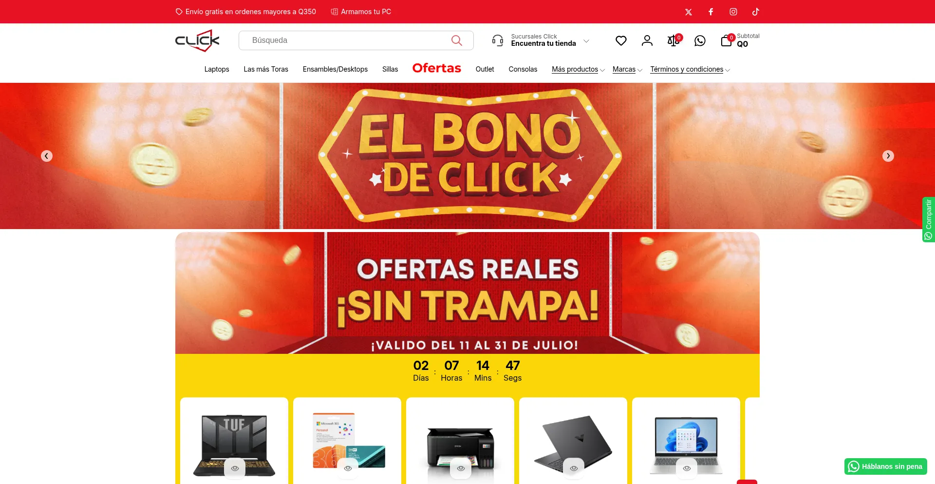 Website screenshot of Click.gt