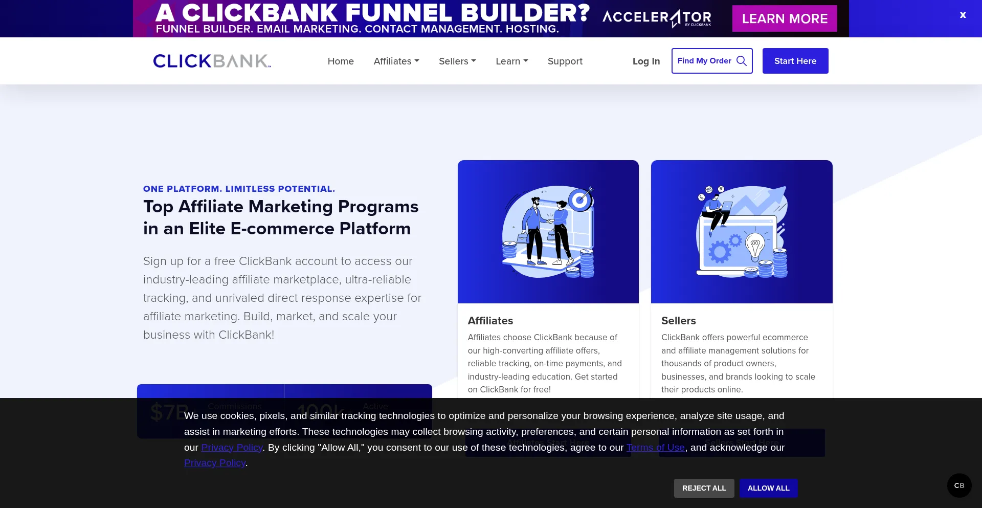 Website screenshot of Clickbank.com