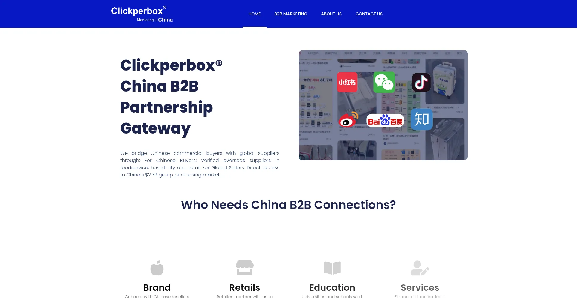 Website screenshot of Clickperboxmarketing.com