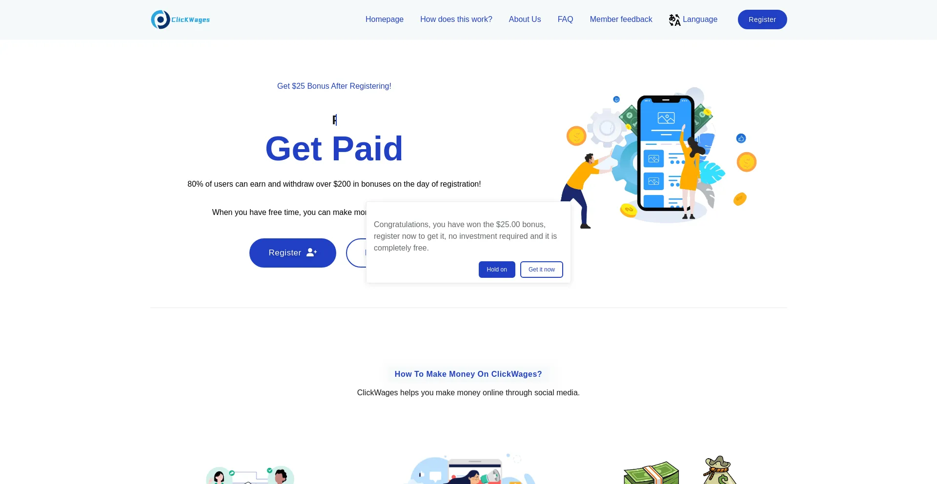 Website screenshot of Clickwgcwages.buzz
