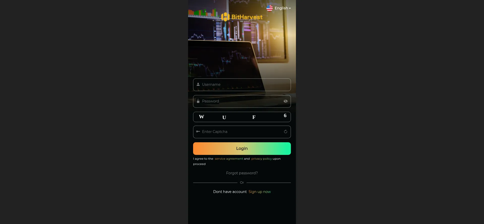 Website screenshot of Client.bitharvest.io