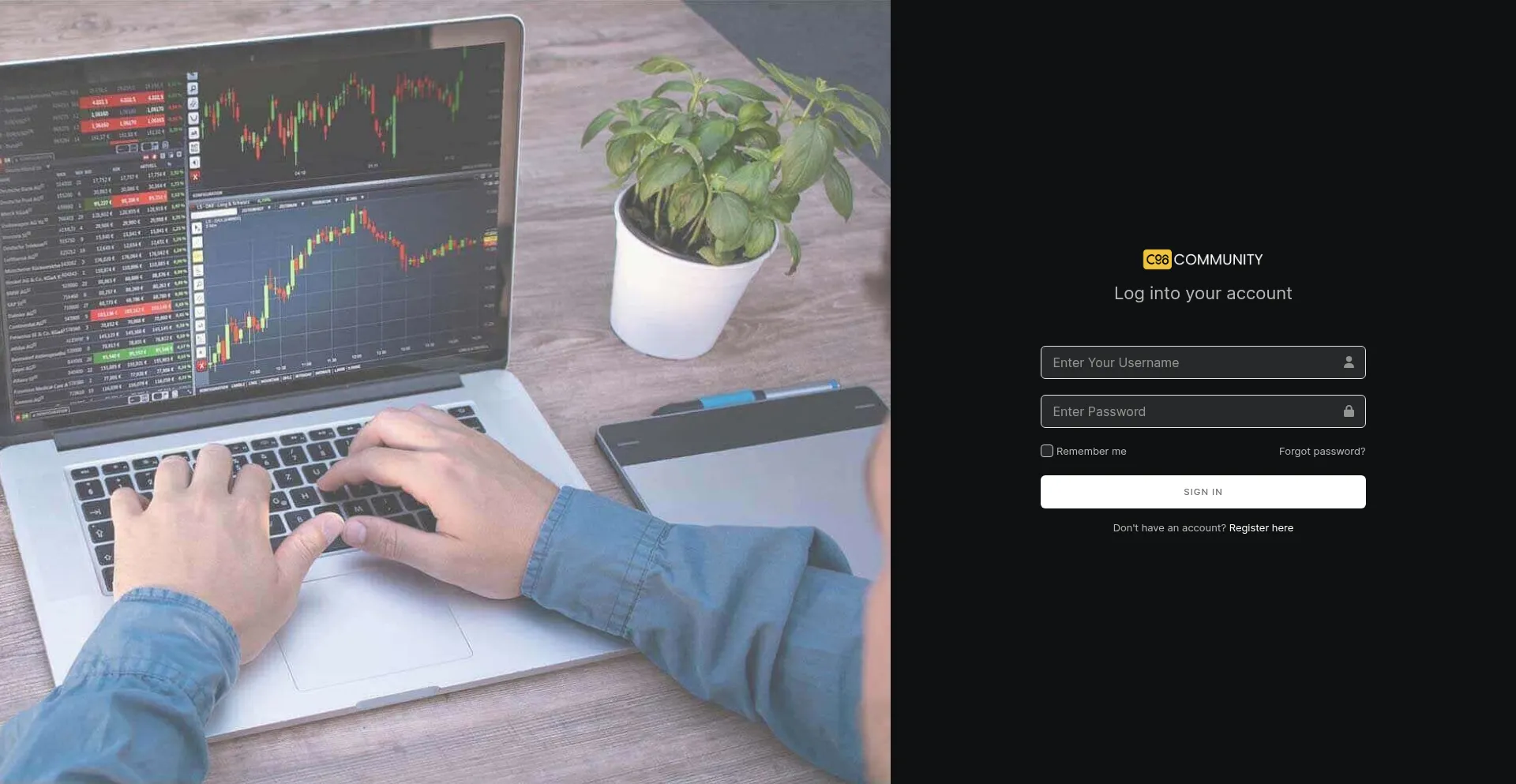 Website screenshot of Client.c98community.com