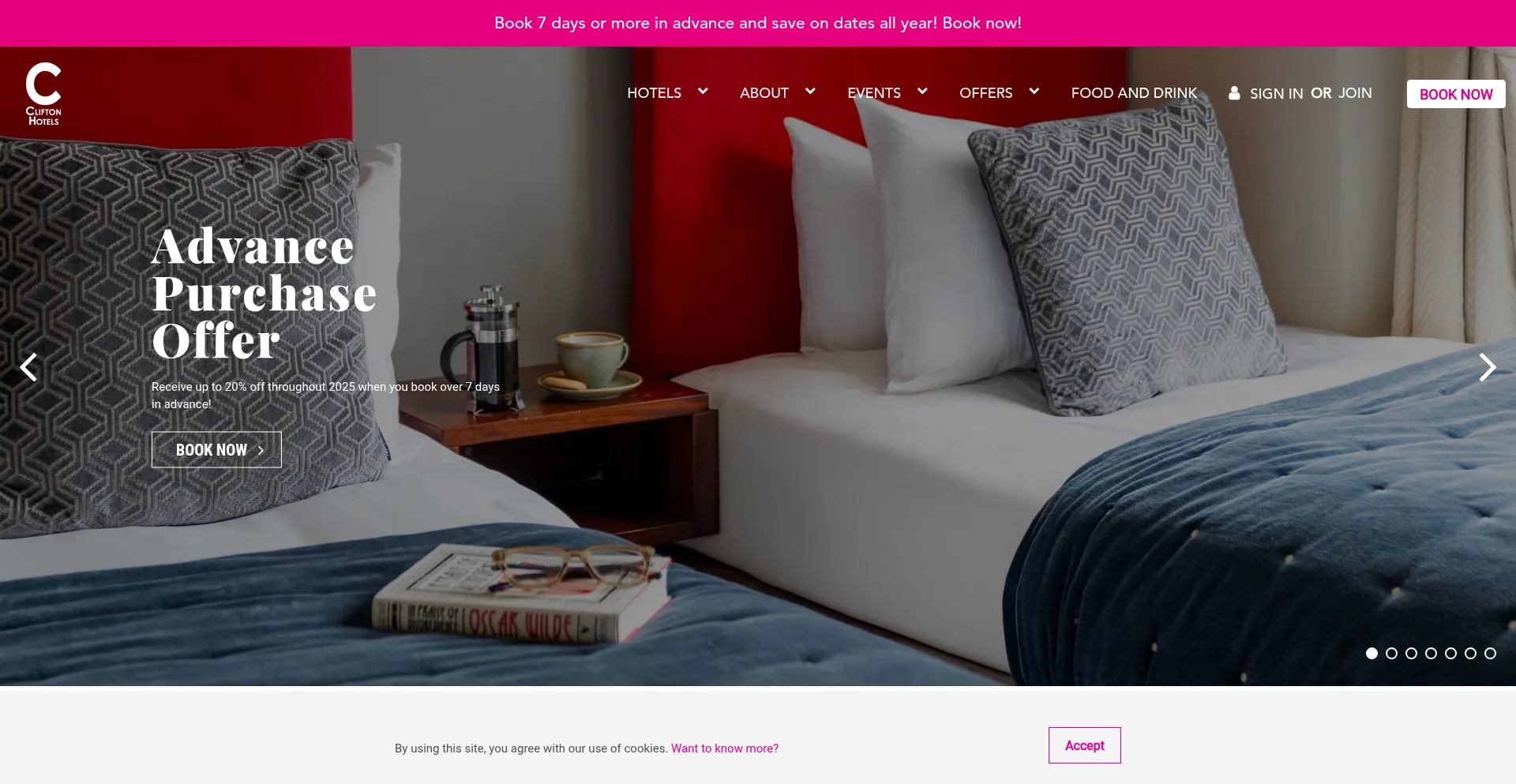 Website screenshot of Cliftonhotels.com