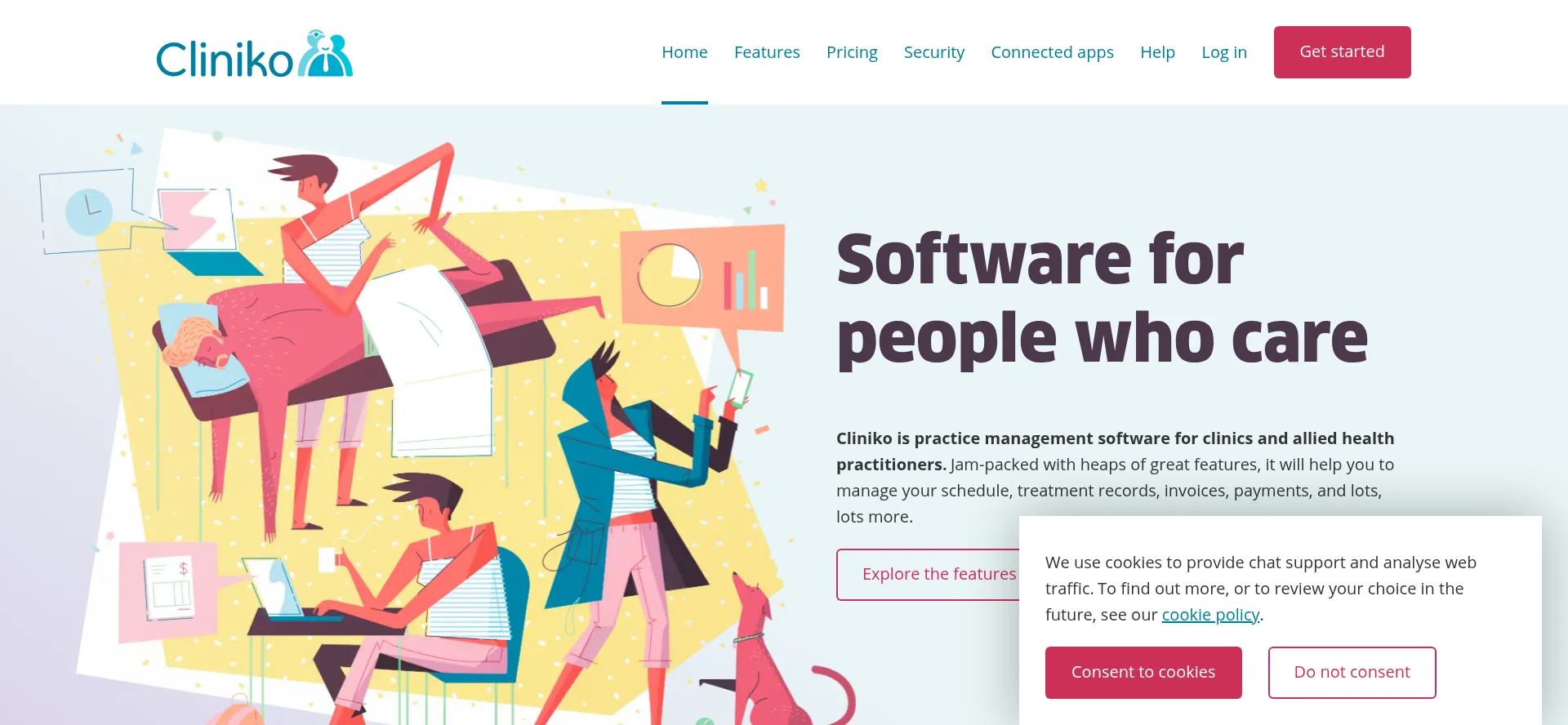 Website screenshot of Cliniko.com