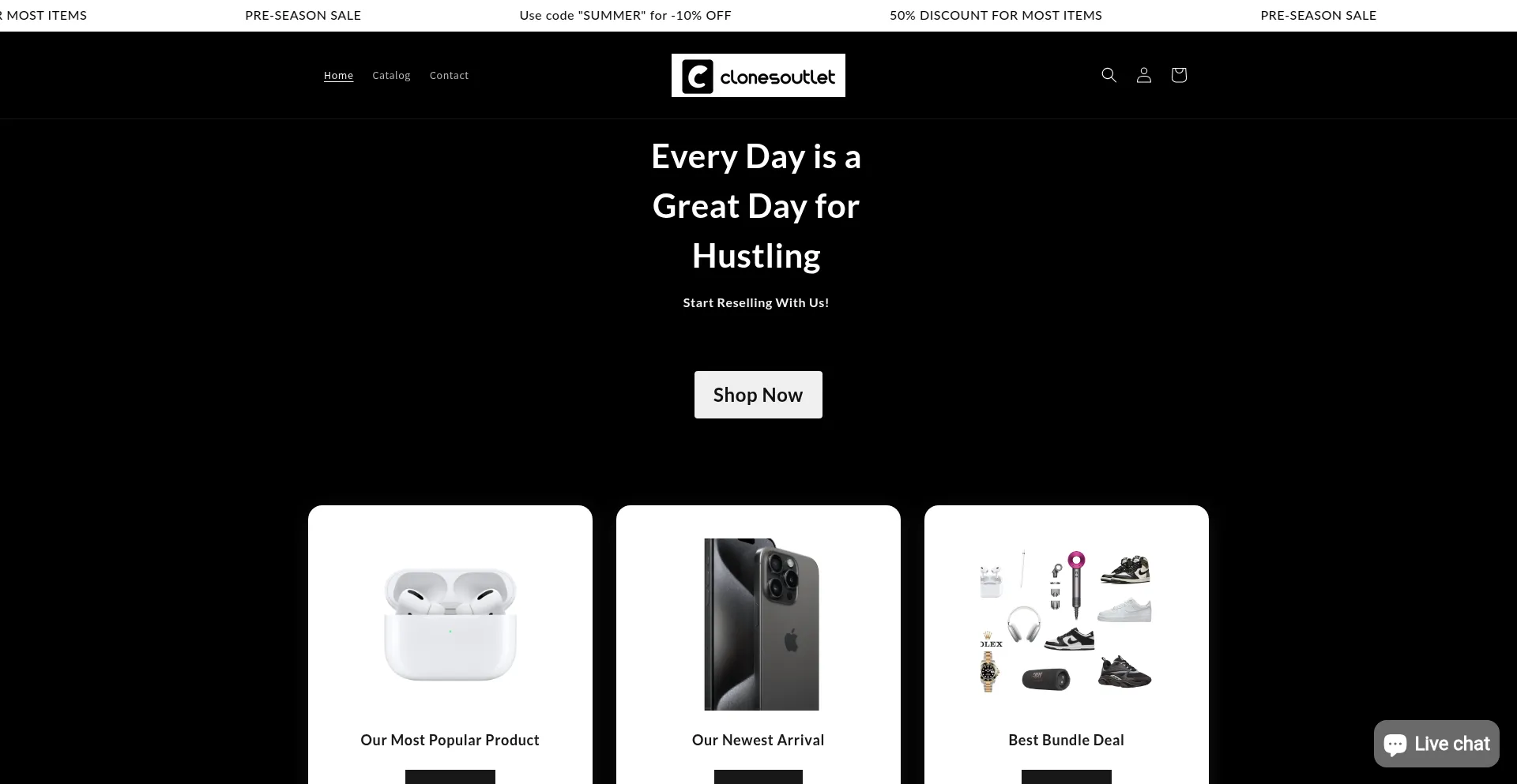 Website screenshot of Clonesoutlet.com