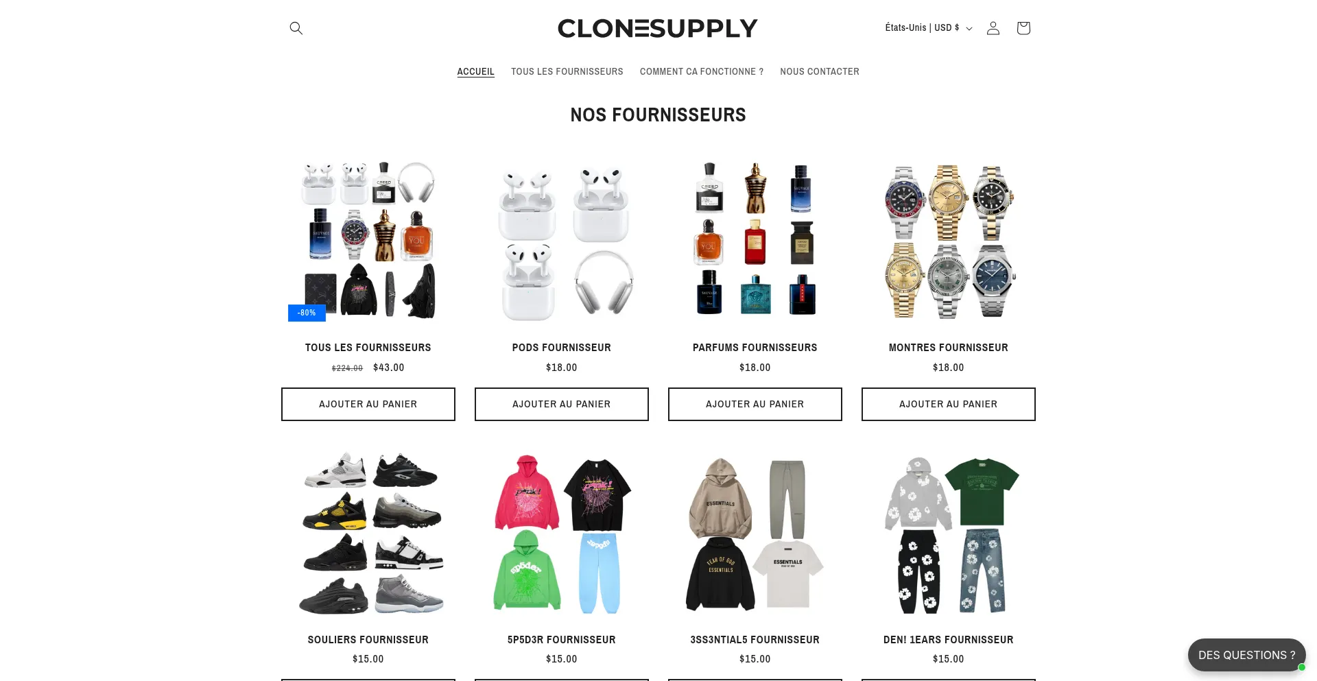 Website screenshot of Clonesupply.co