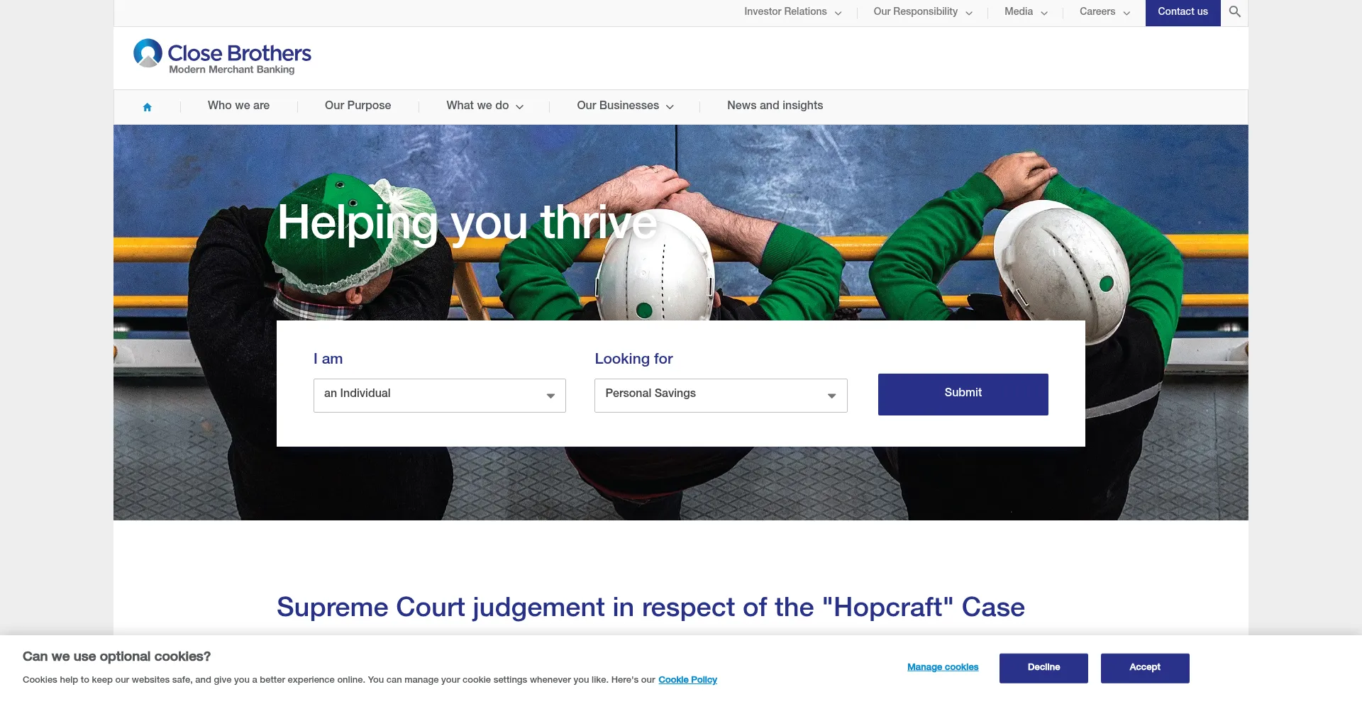 Website screenshot of Closebrothers.com