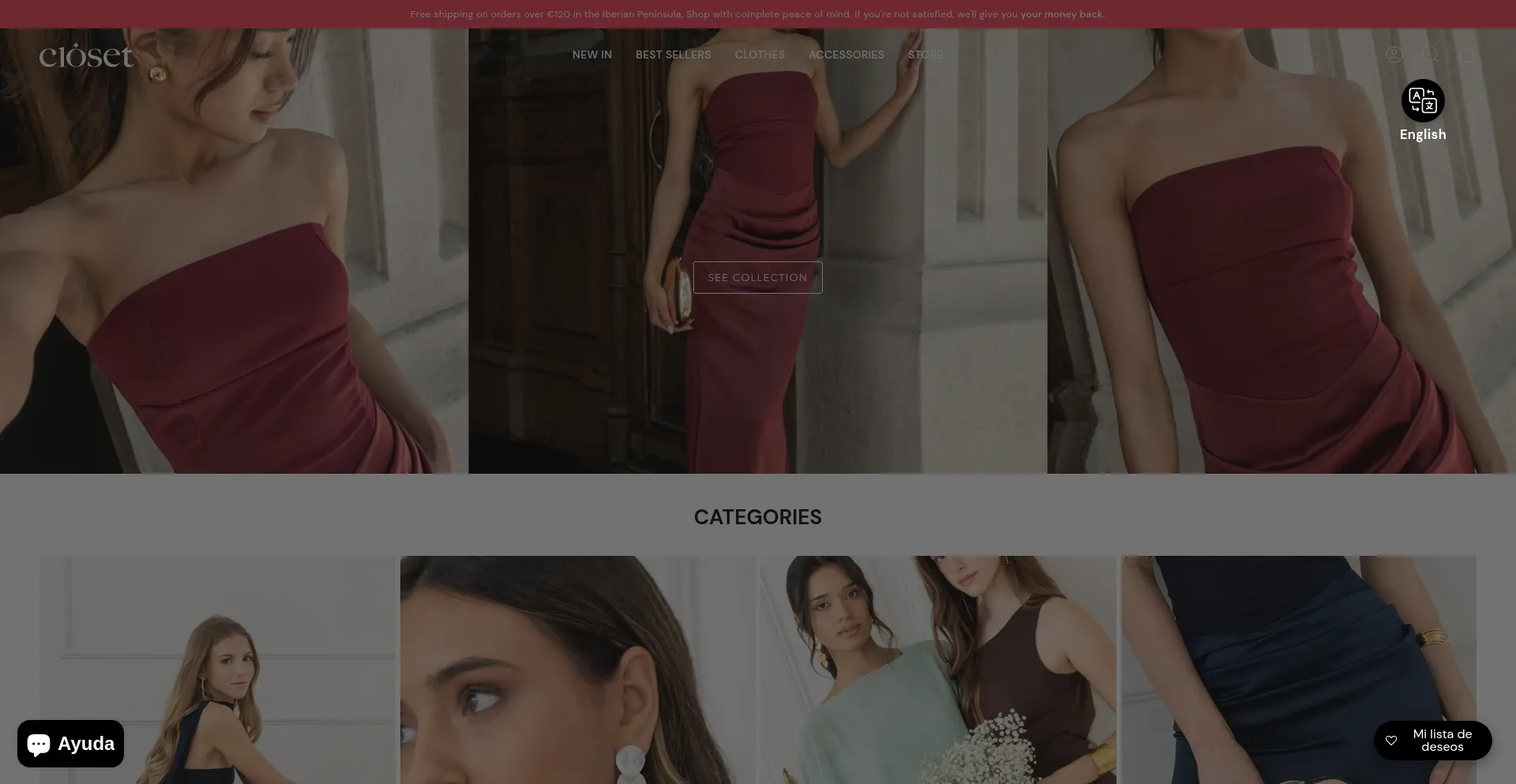 Website screenshot of Closetshop.es