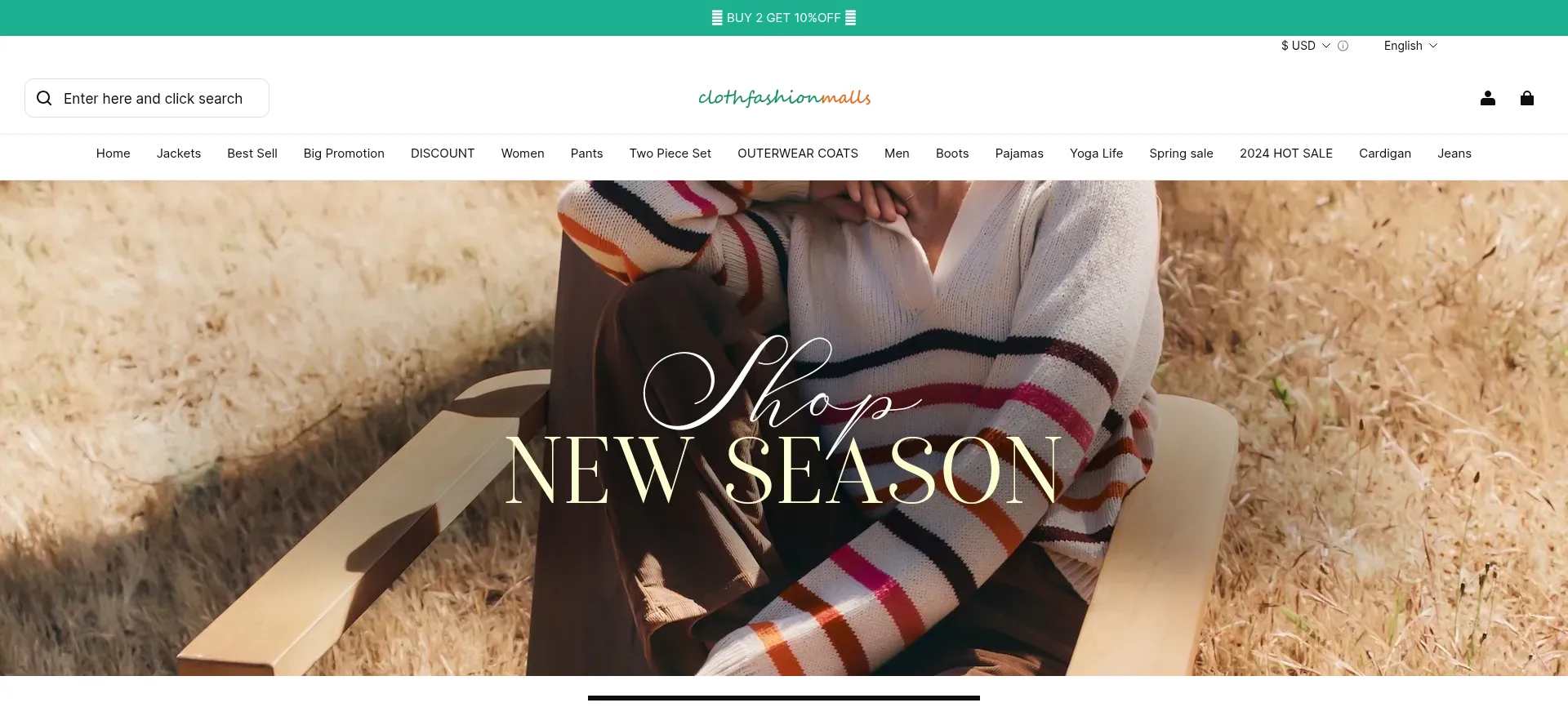 Website screenshot of Clothfashionmalls.com
