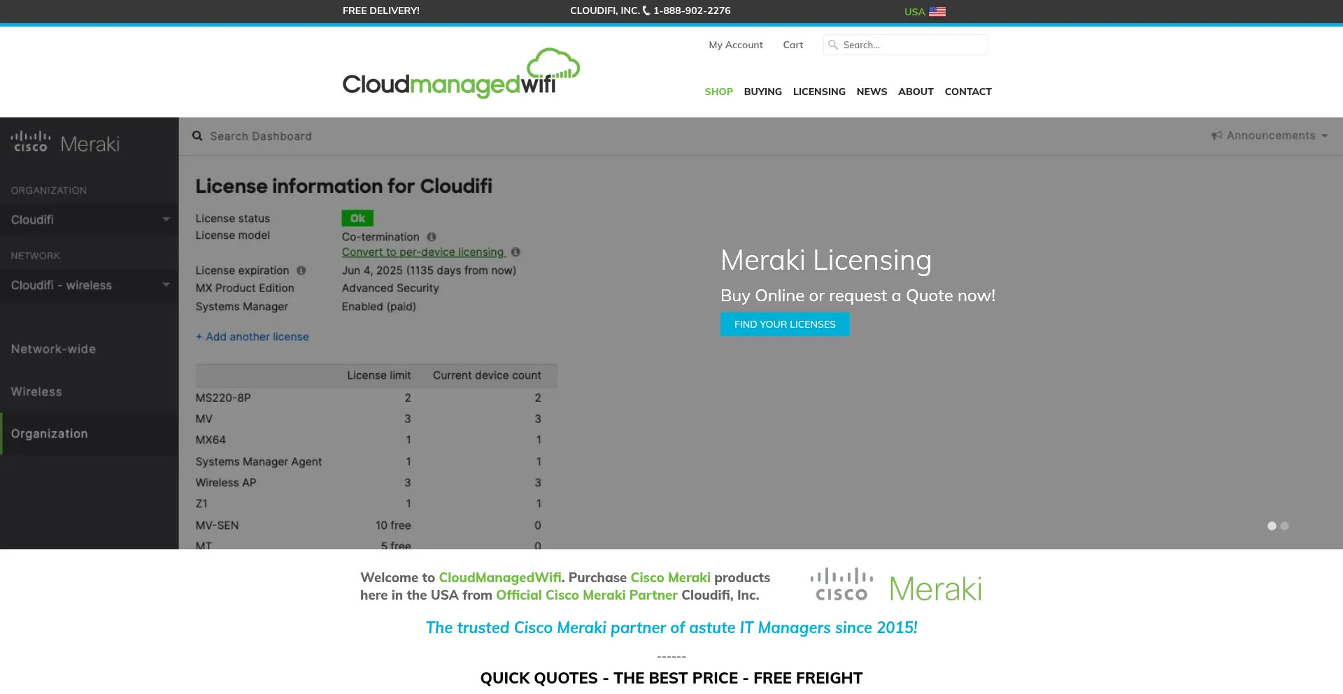 Website screenshot of Cloudmanagedwifi.com
