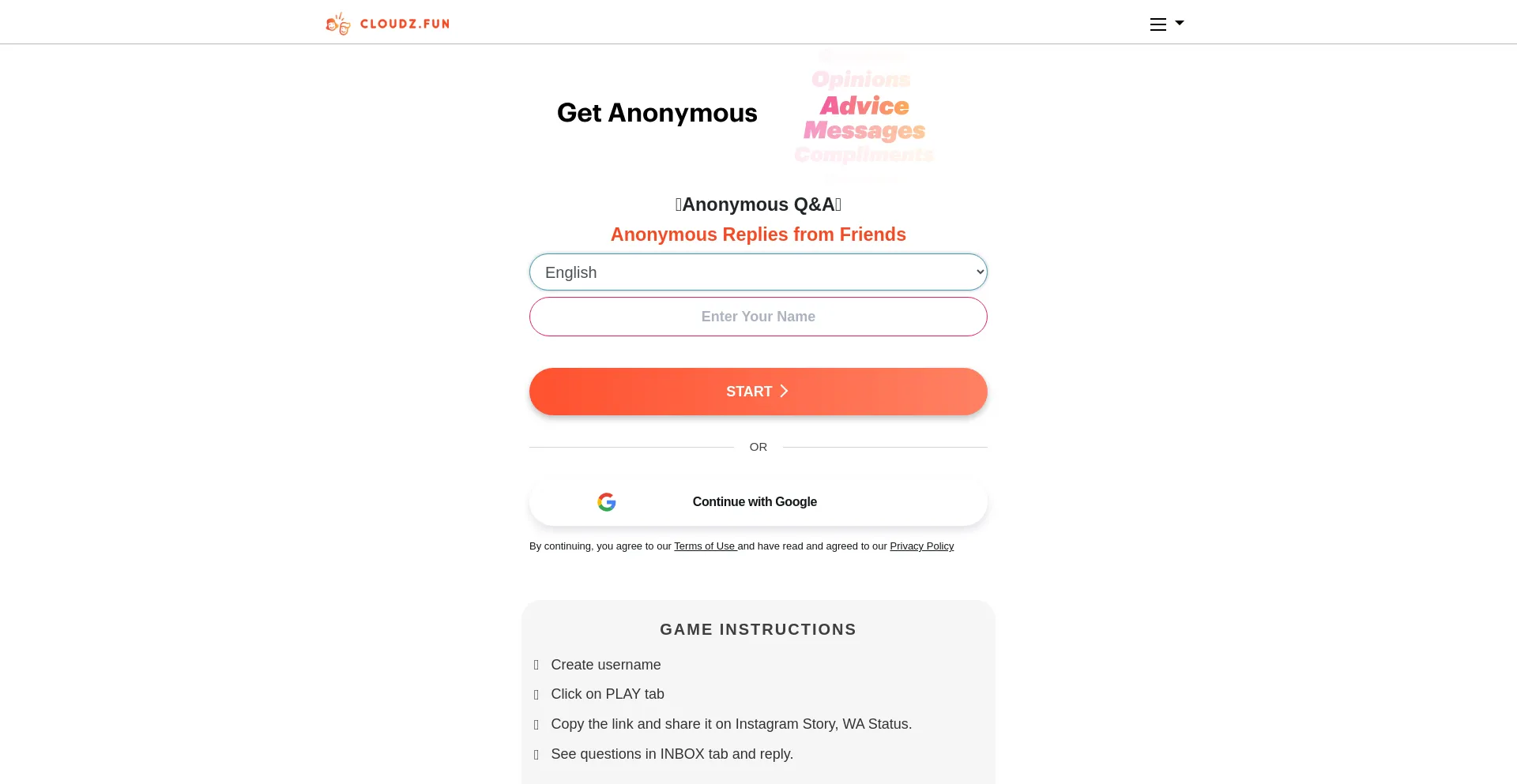 Website screenshot of Cloudz.fun