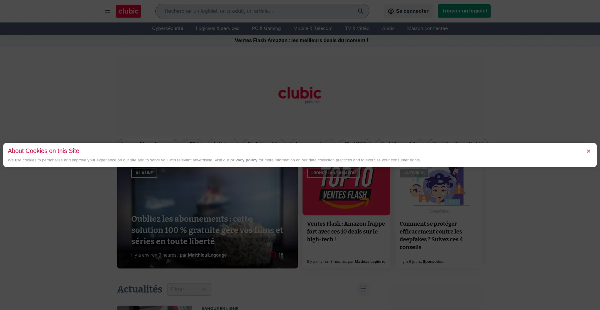 Website screenshot of Clubic.com