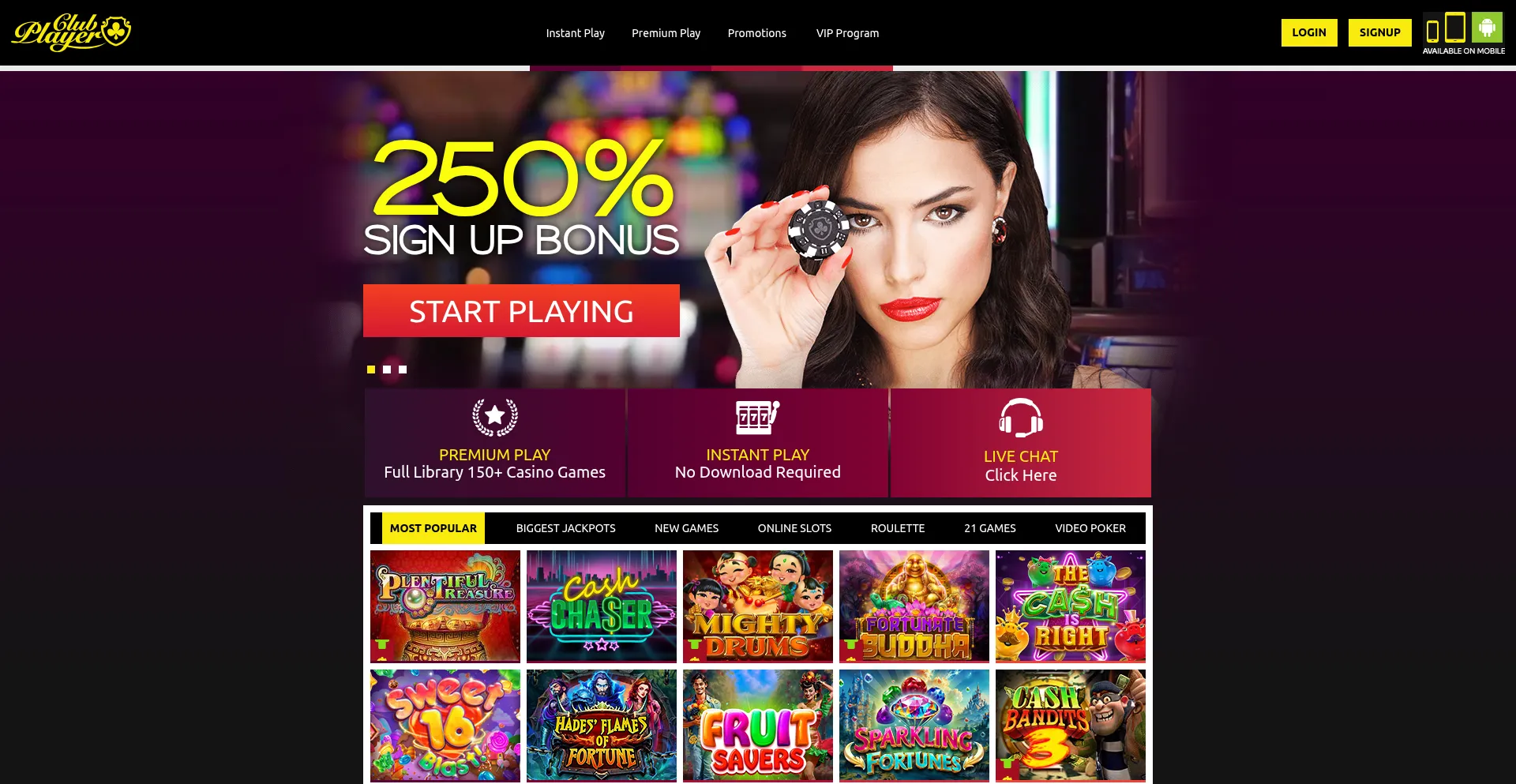 Website screenshot of Clubplayercasino.com