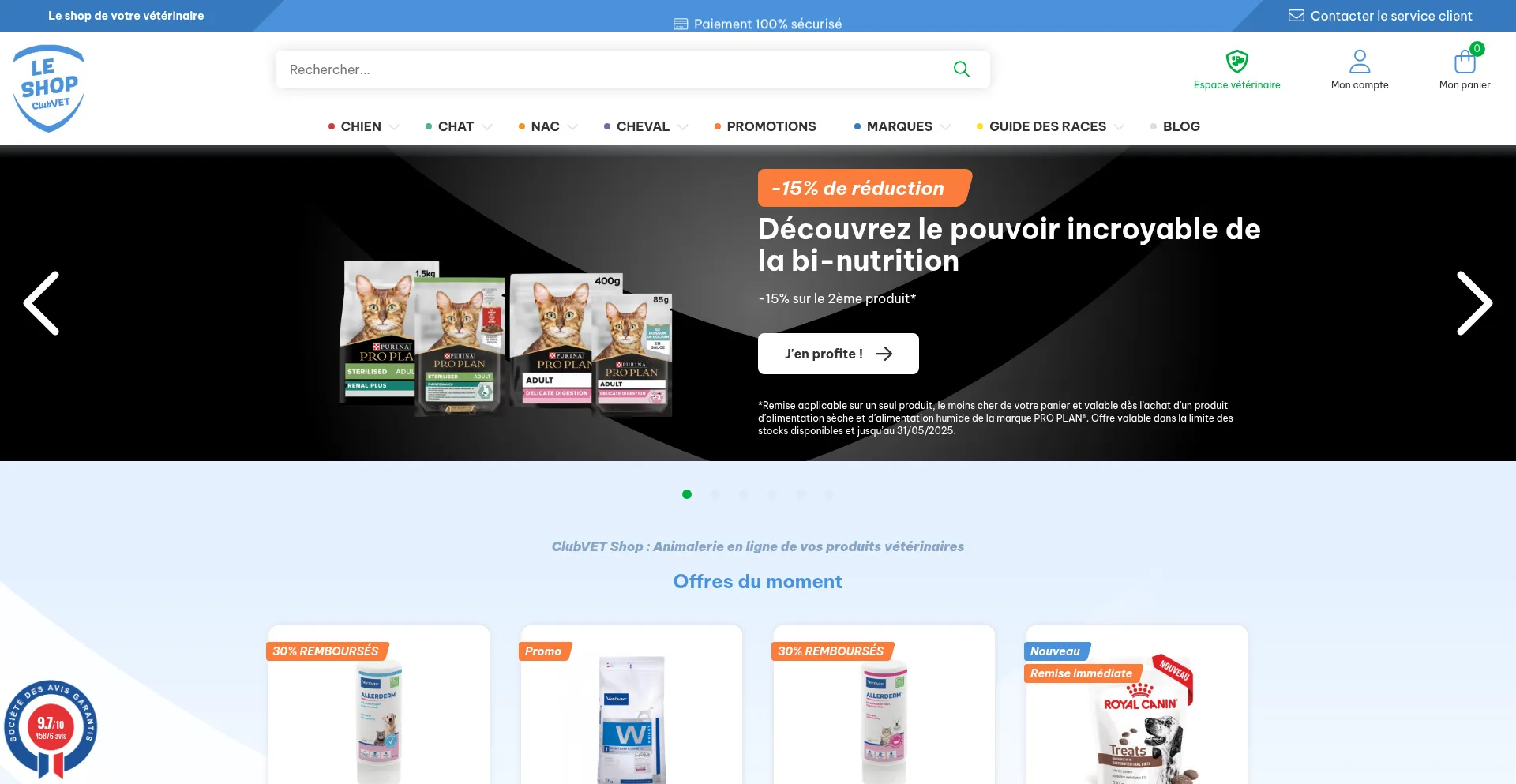 Website screenshot of Clubvetshop.fr