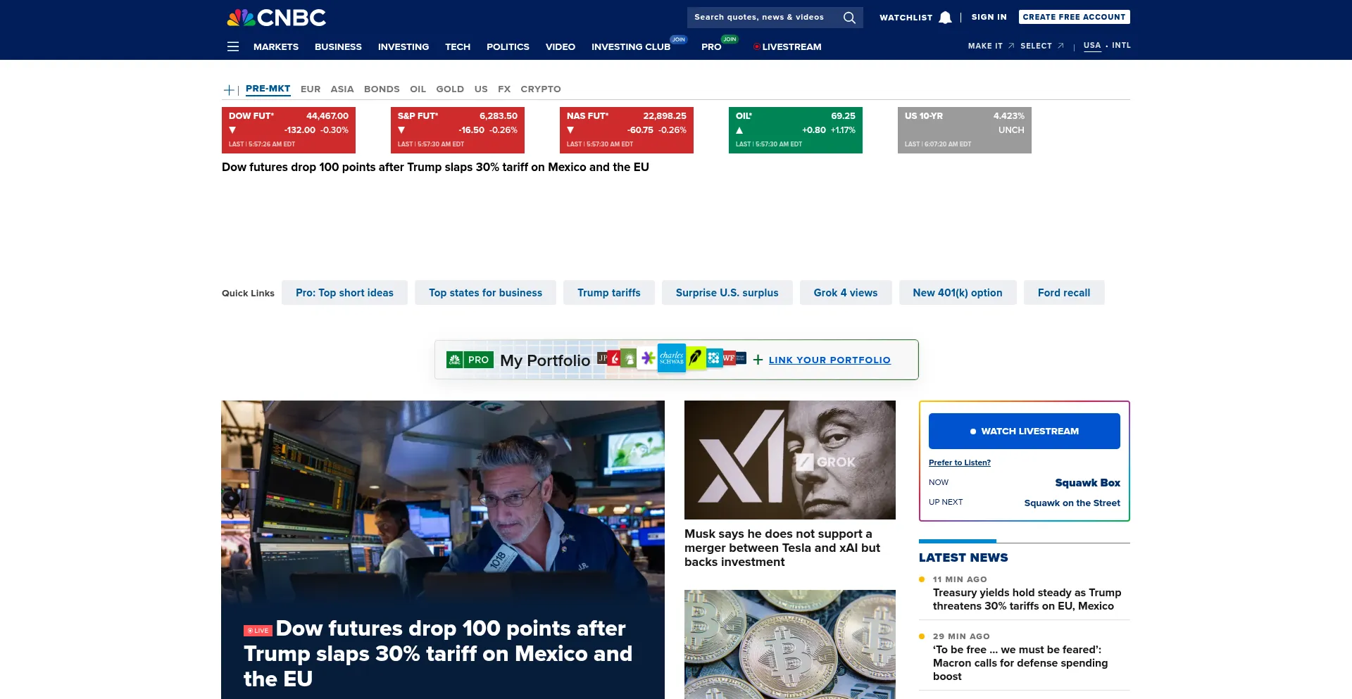 Website screenshot of Cnbc.com