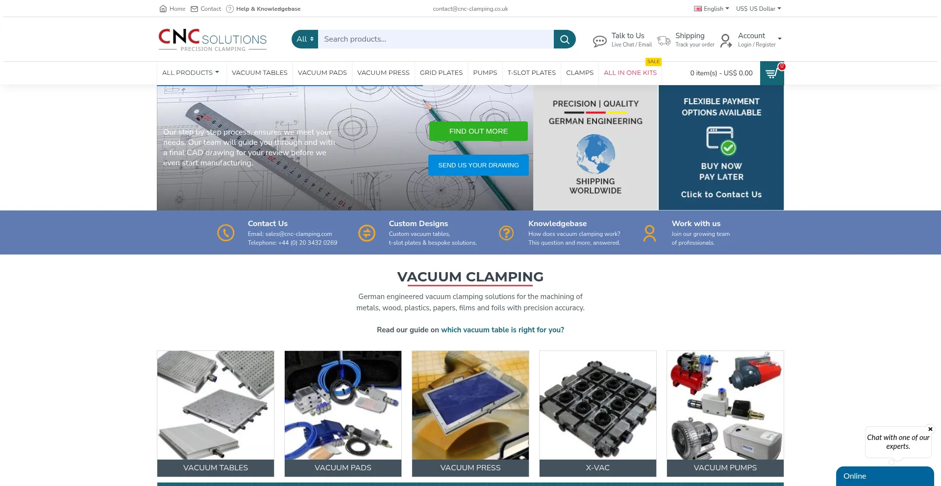 Website screenshot of Cnc-clamping.co.uk