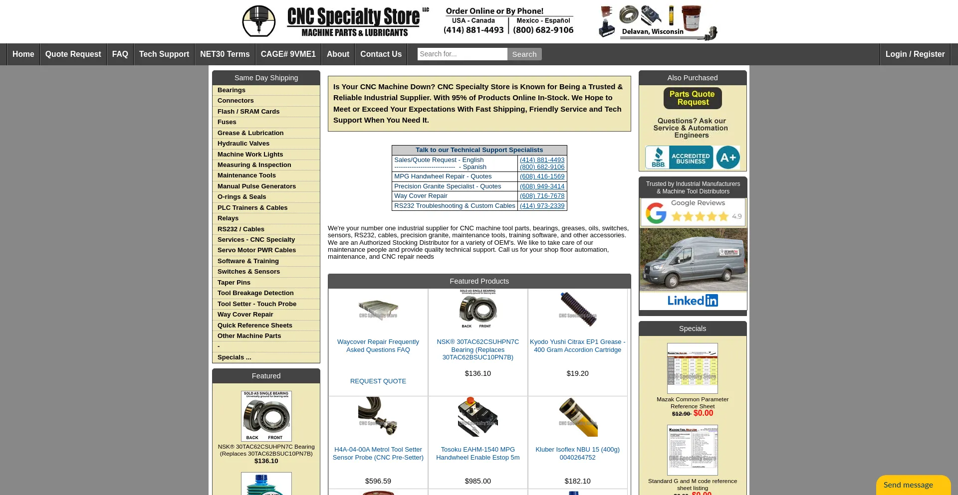 Website screenshot of Cnc-specialty-store.com