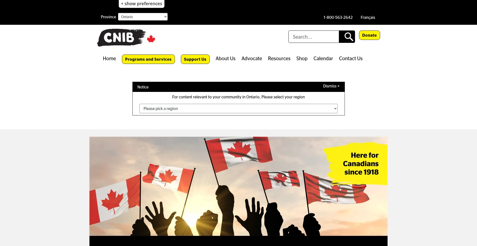 Website screenshot of Cnib.ca