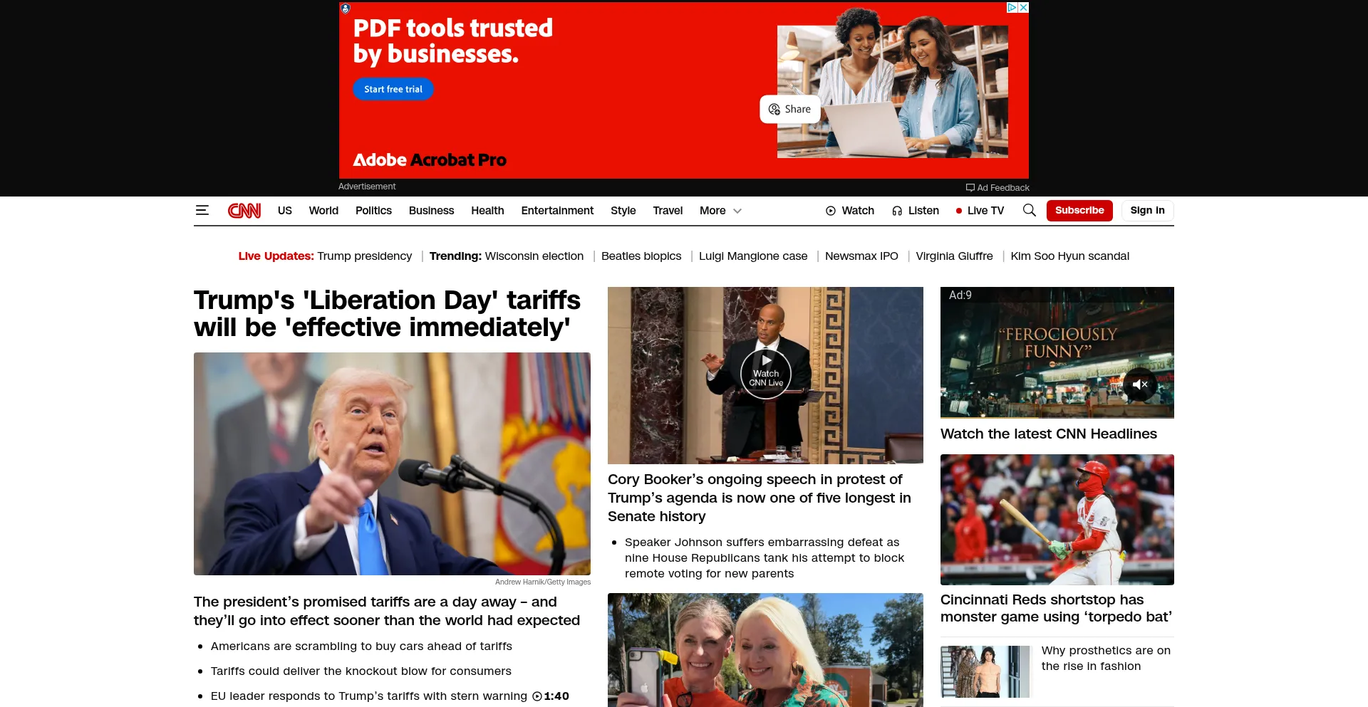Website screenshot of Cnn.com