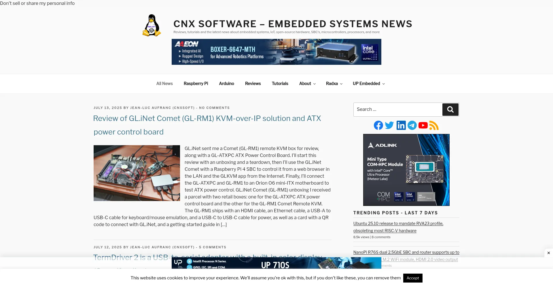 Website screenshot of Cnx-software.com