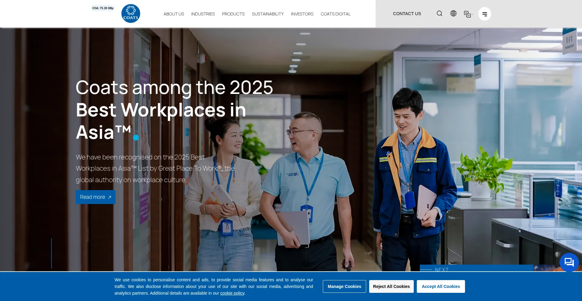 Website screenshot of Coats.com