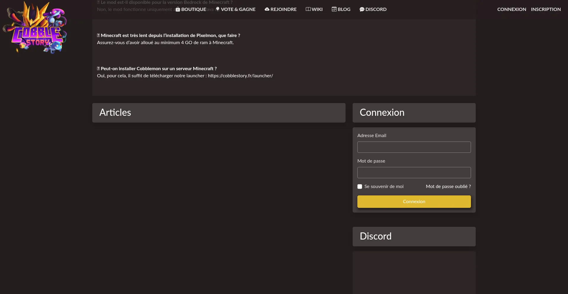 Website screenshot of Cobblestory.fr