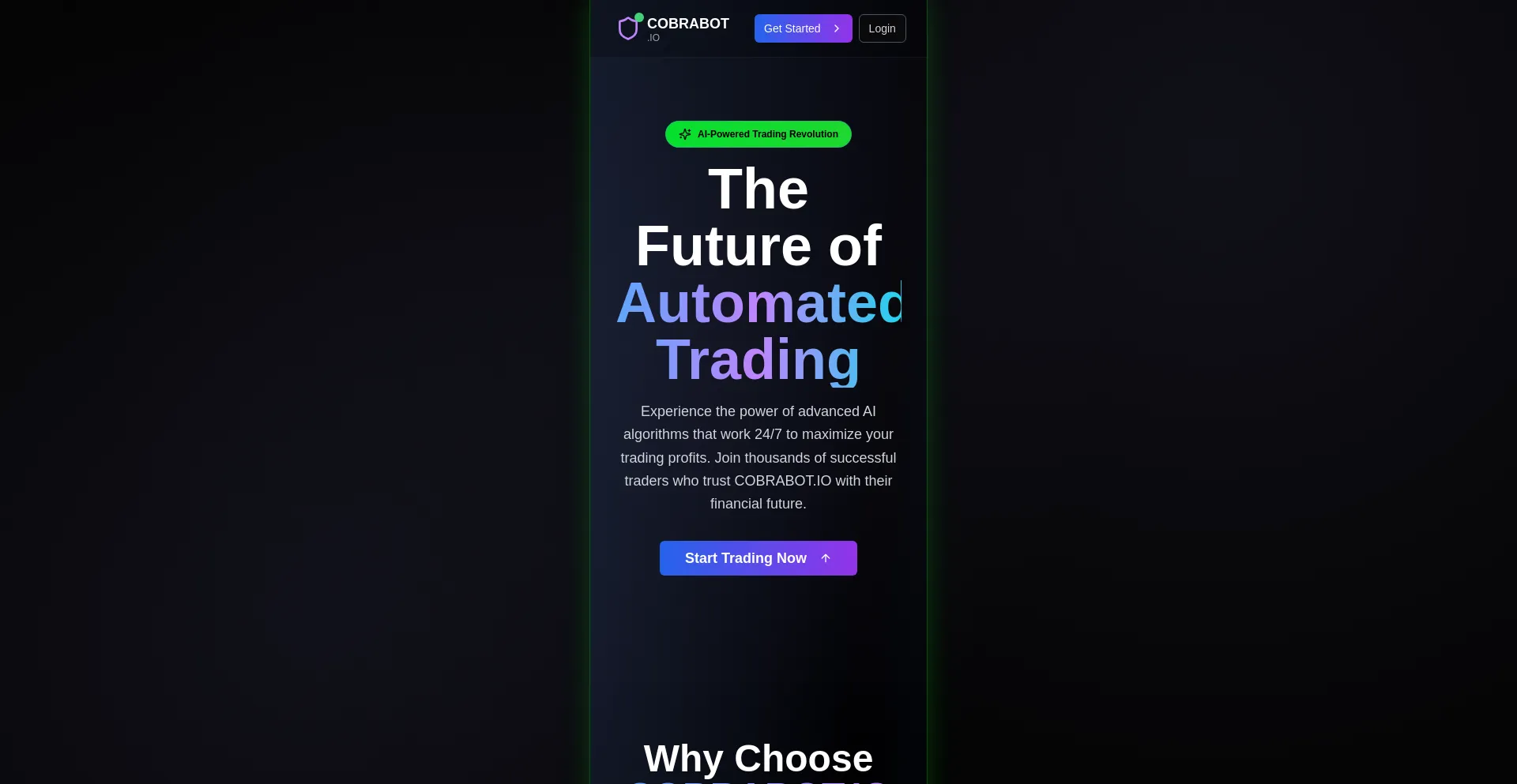 Website screenshot of Cobrabot.io