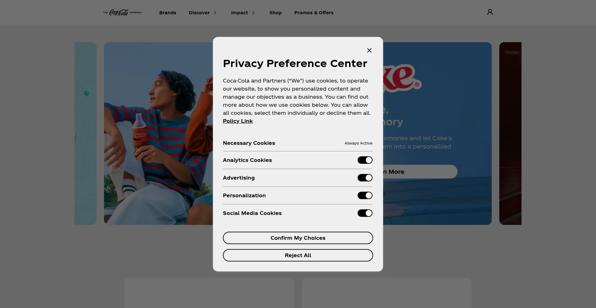 Website screenshot of Coca-cola.com