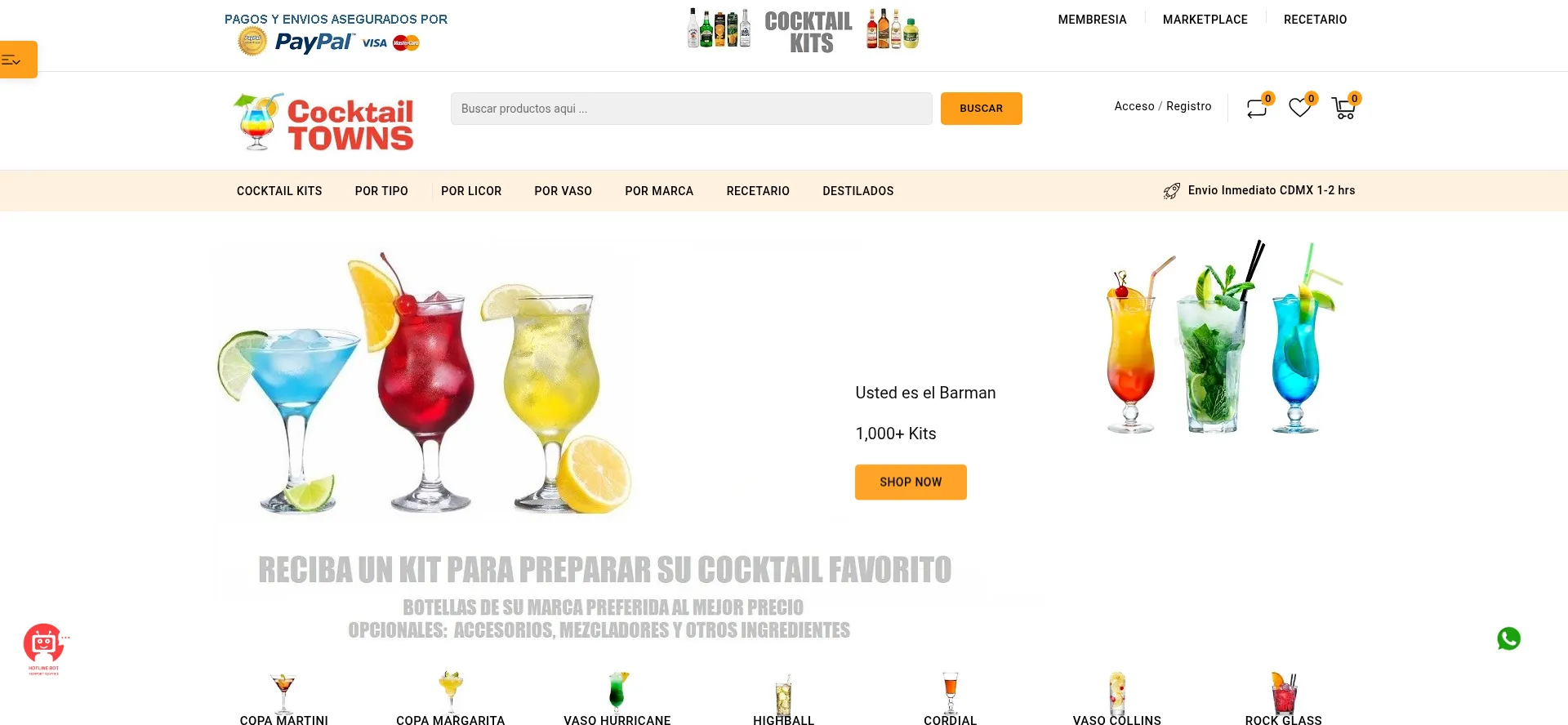 Website screenshot of Cocktailtowns.com