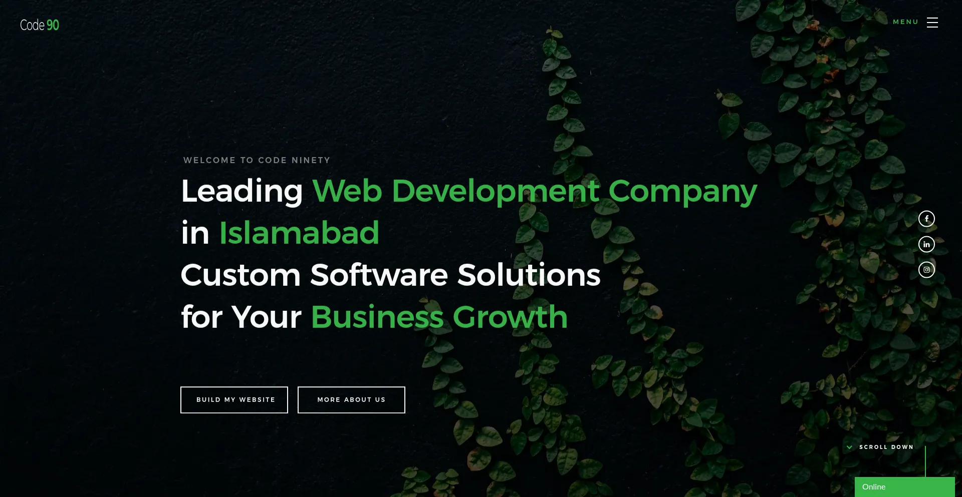 Website screenshot of Codeninety.com