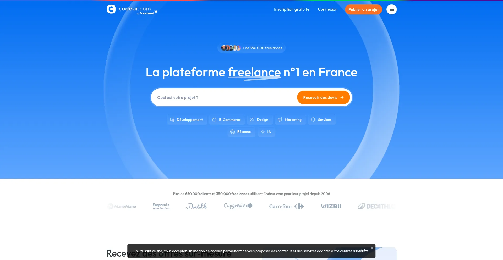 Website screenshot of Codeur.com