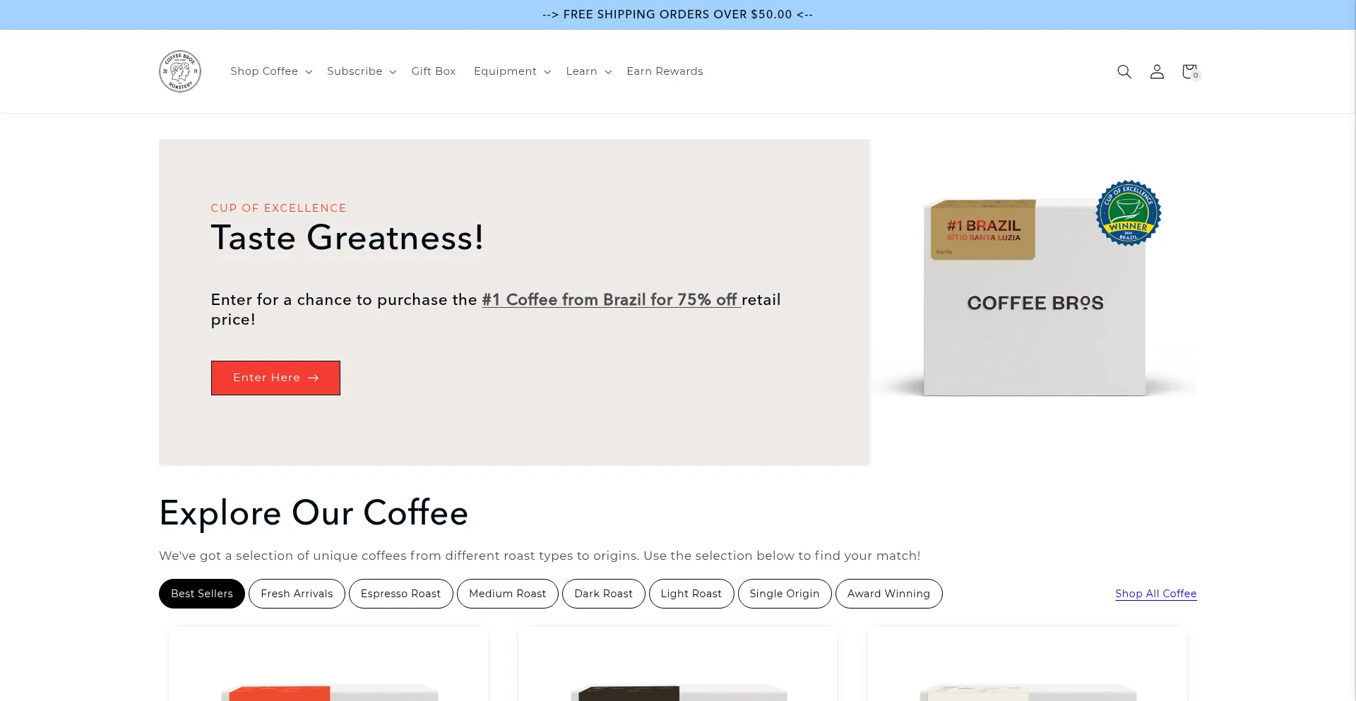 Website screenshot of Coffeebros.com