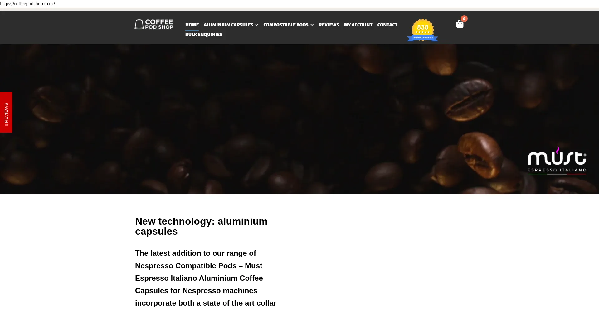 Website screenshot of Coffeepodshop.co.nz