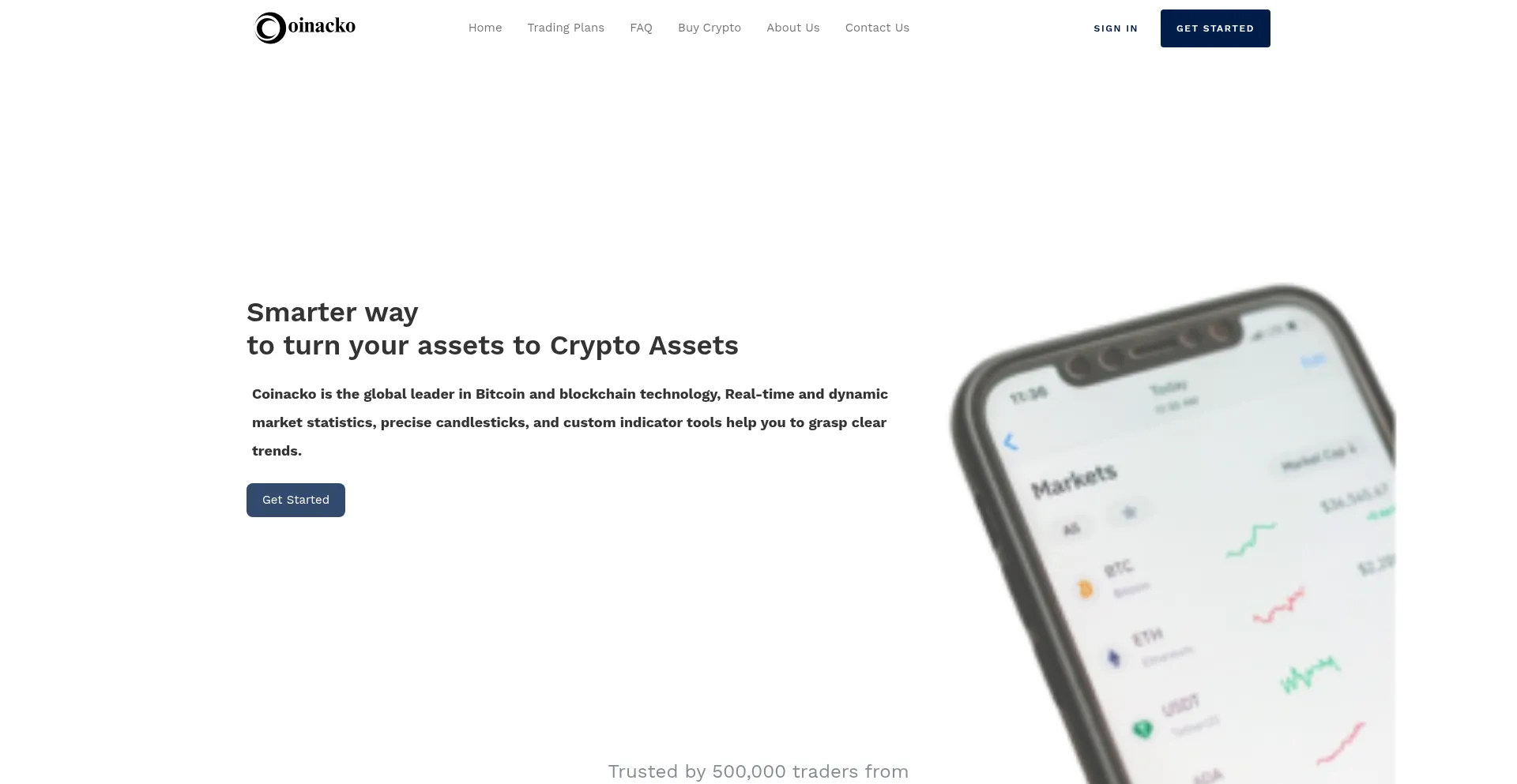 Website screenshot of Coinacko.com