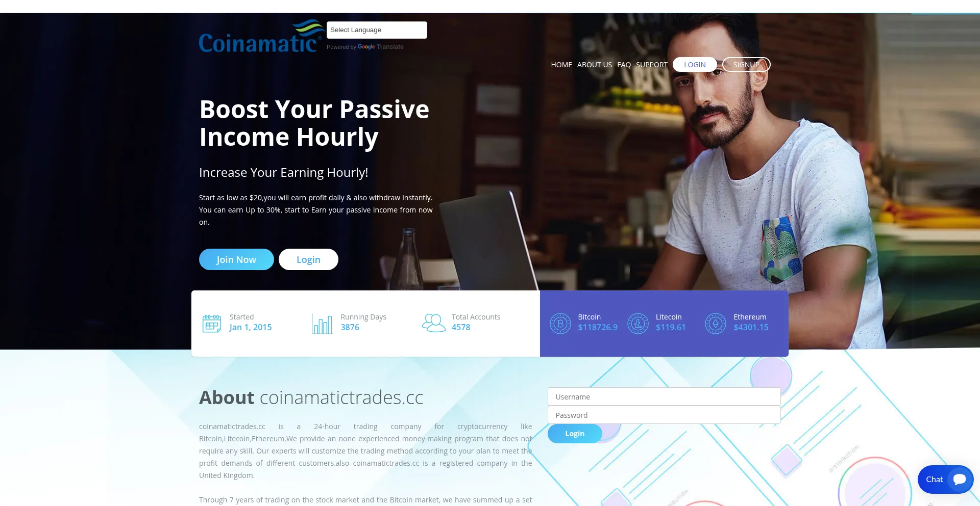Website screenshot of Coinamatictrades.cc
